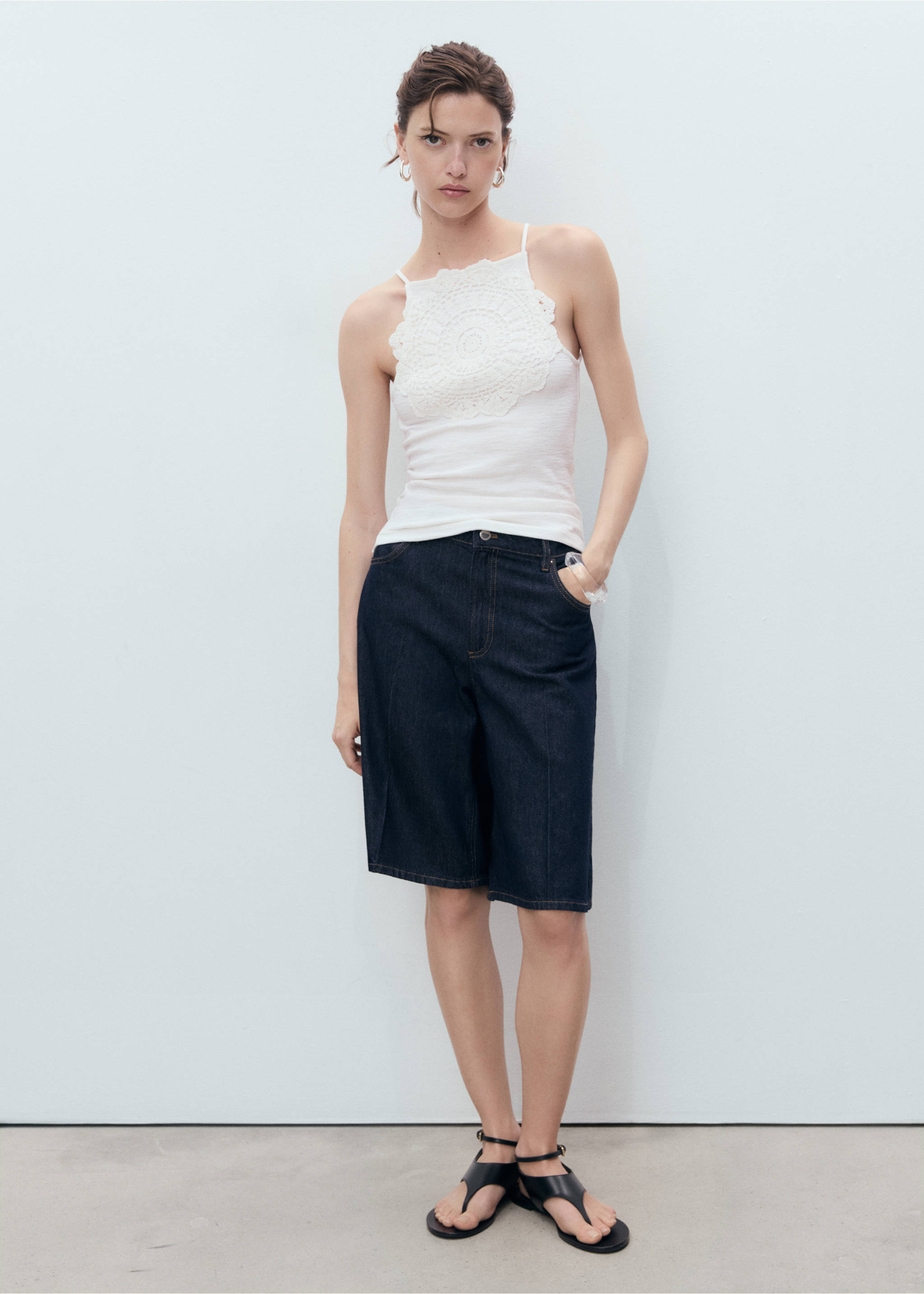 Crochet appliqué top - General plane, Off White. Ref: 17011223-00.