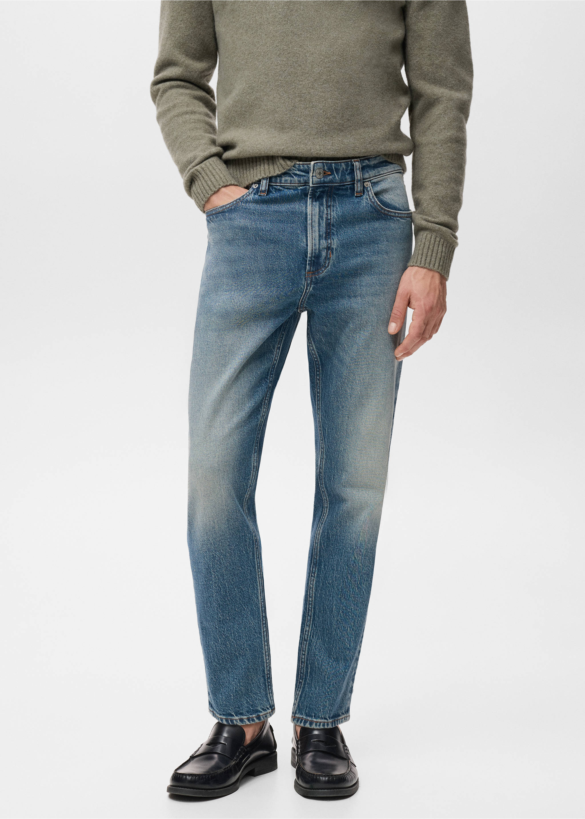 Ben Jeans im Cropped Tapered Fit - Mittlere Ansicht, Mittelgrau Vintage. Ref: 17011225-00.