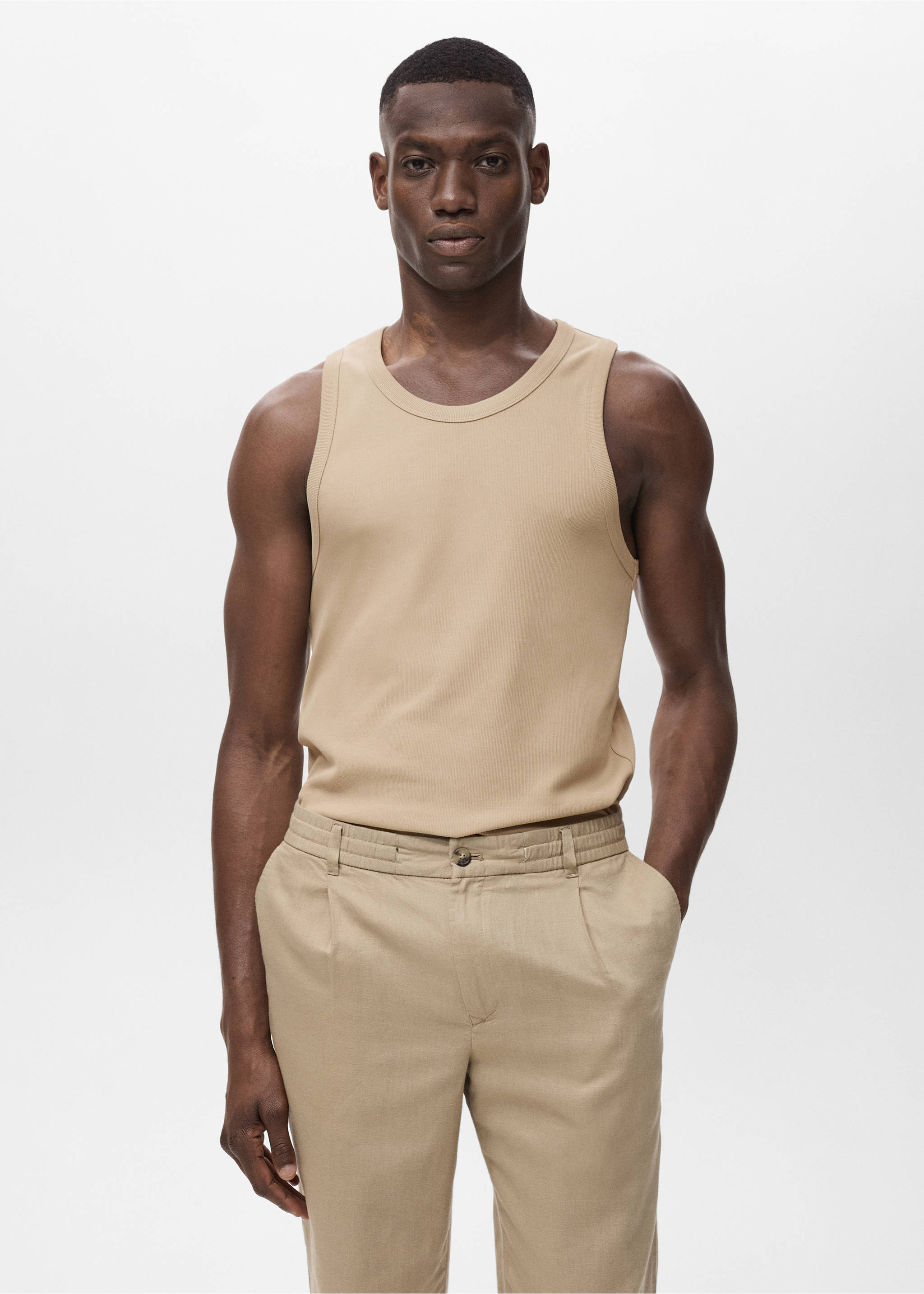 Slim-fit ribbed tank top - Medium plane, Grey. Ref: 17011233-00.