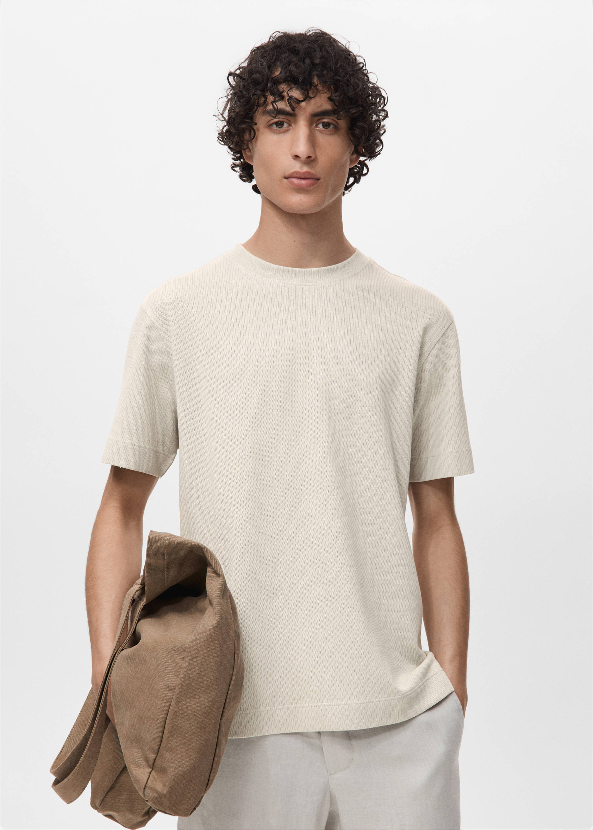 Cotton fine-knit t-shirt - Medium plane, Ice Grey. Ref: 17011234-00.