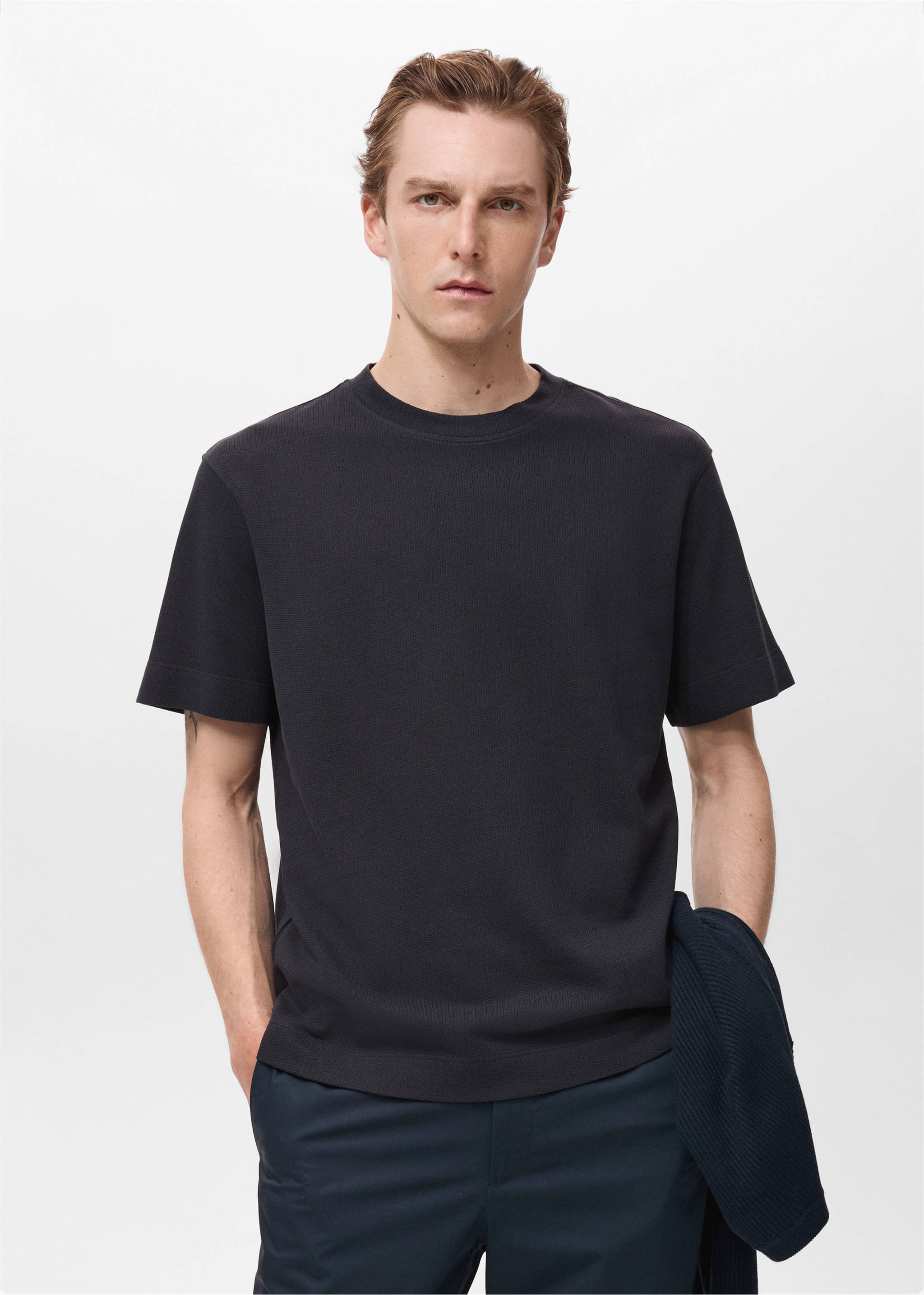 Cotton fine-knit t-shirt - Medium plane, Navy. Ref: 17011234-00.