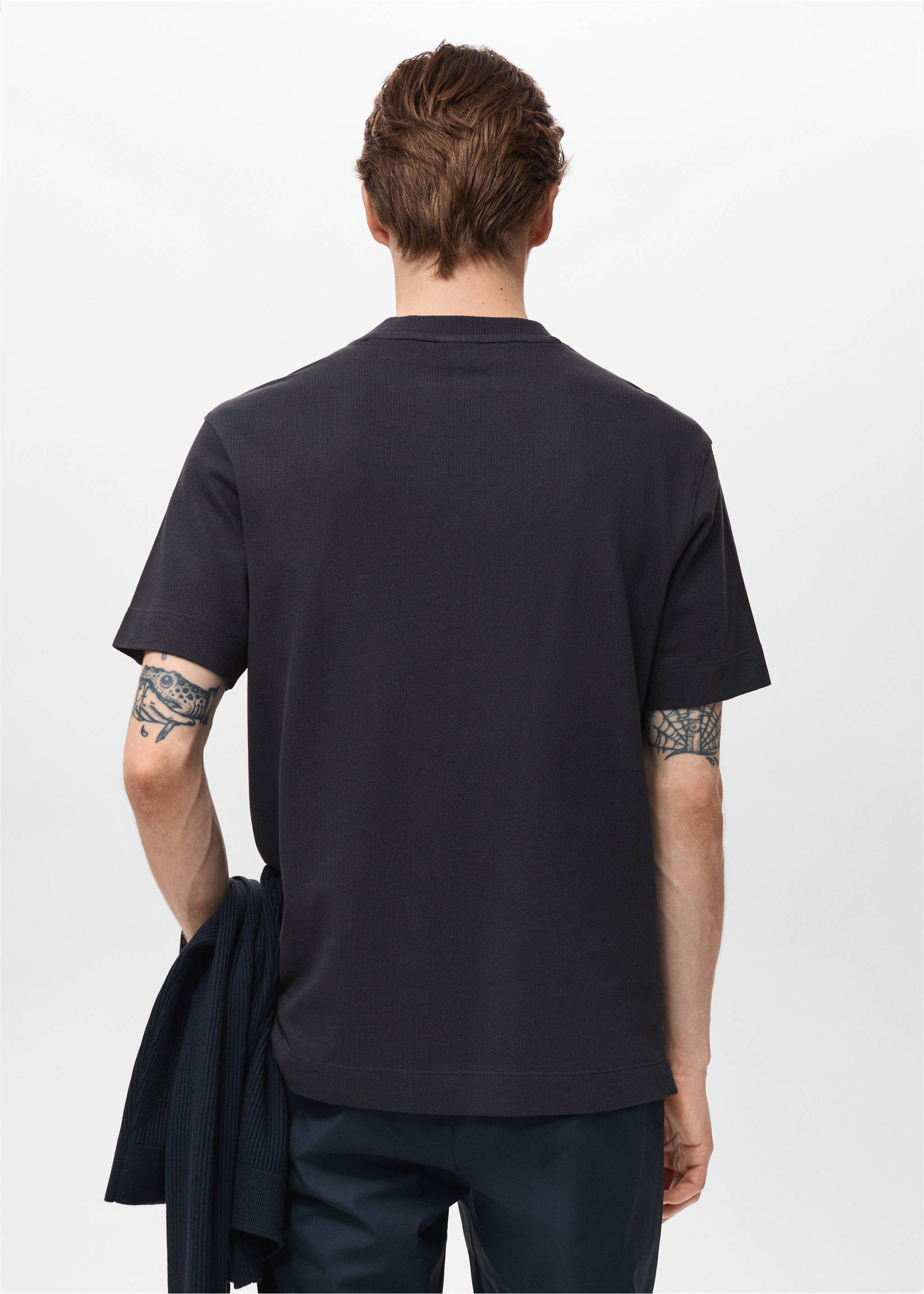 Cotton fine-knit t-shirt - Reverse of the article, Navy. Ref: 17011234-00.