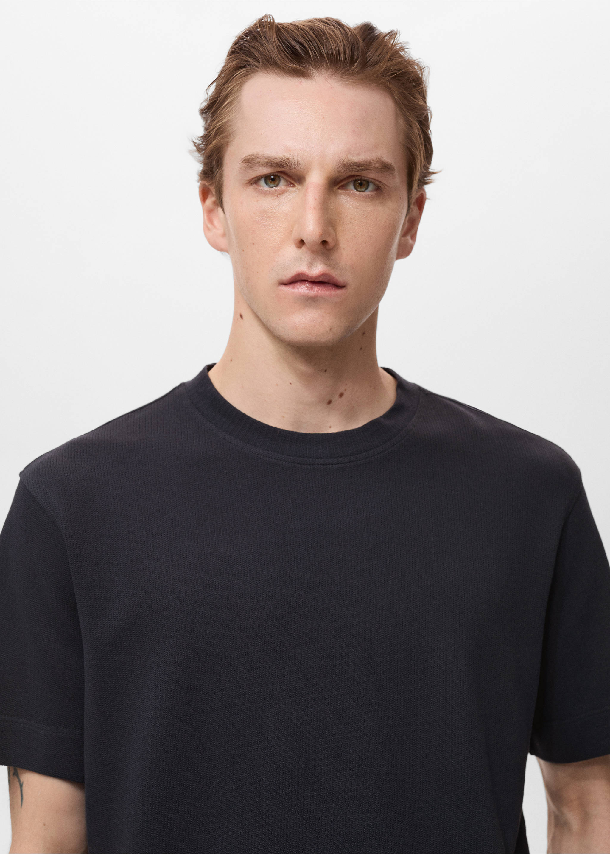 Cotton fine-knit t-shirt - Details of the article 1, Navy. Ref: 17011234-00.
