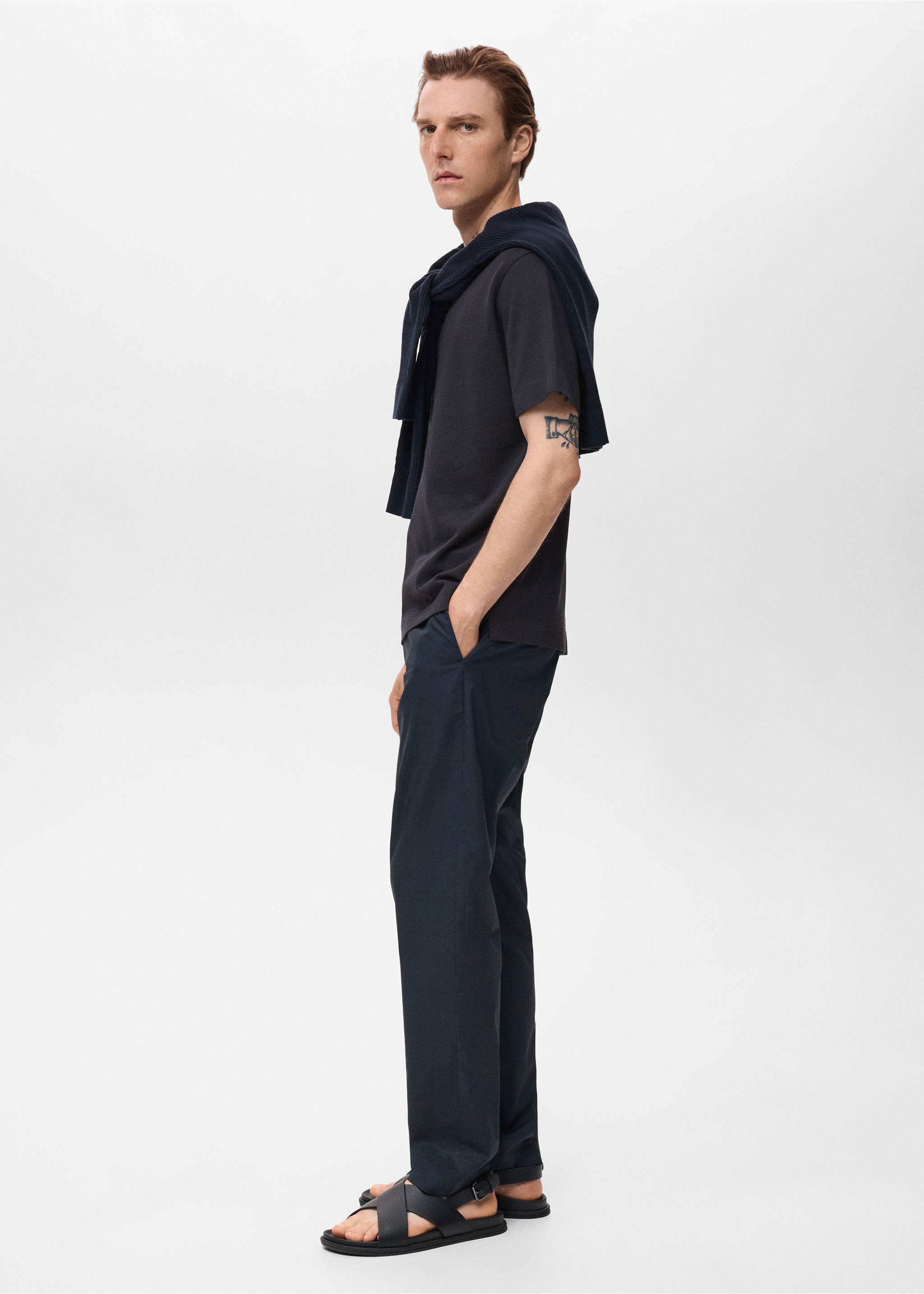 Cotton fine-knit t-shirt - Details of the article 2, Navy. Ref: 17011234-00.