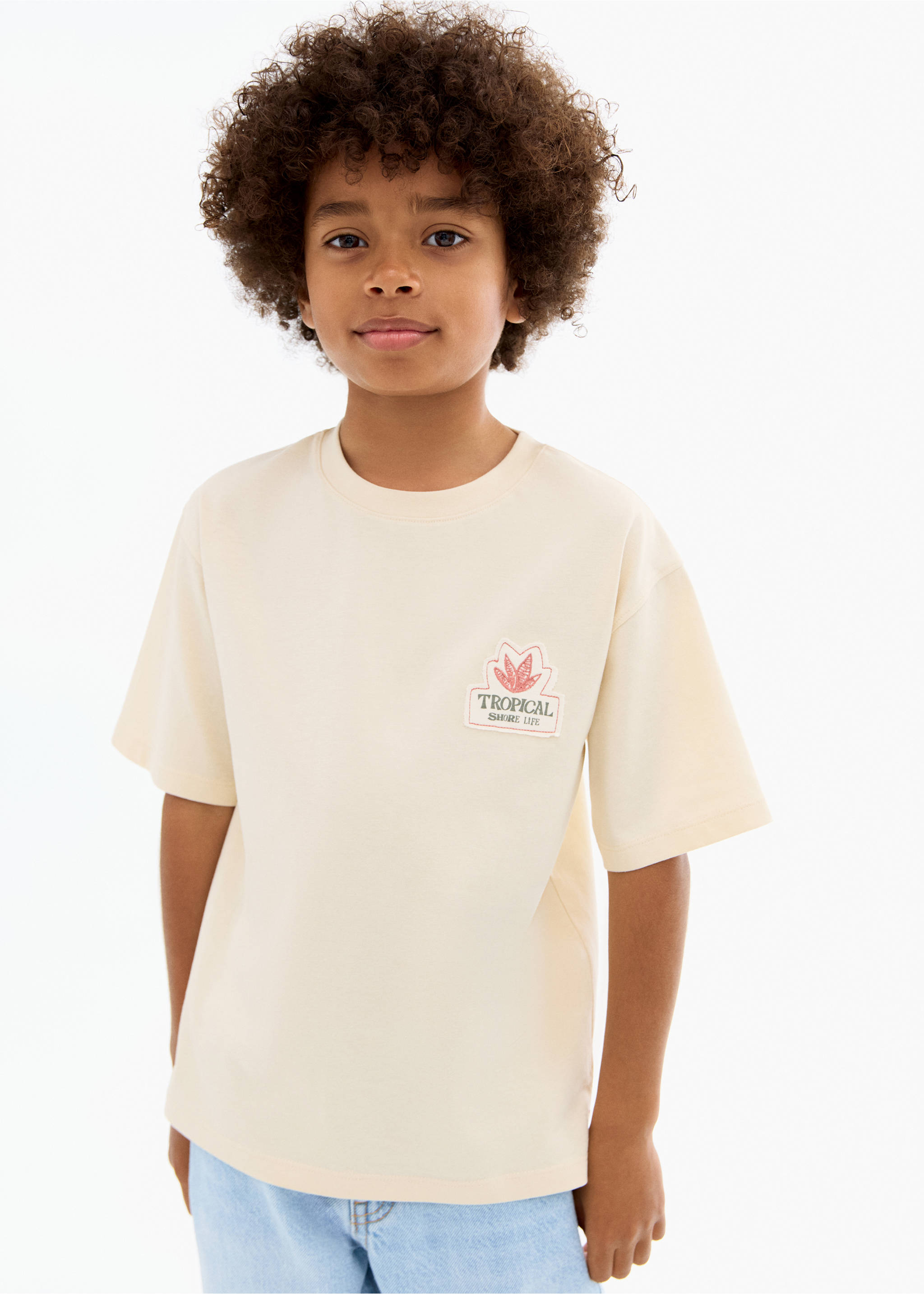 Tropical print T-shirt - Medium plane, Sand. Ref: 17011236-00.