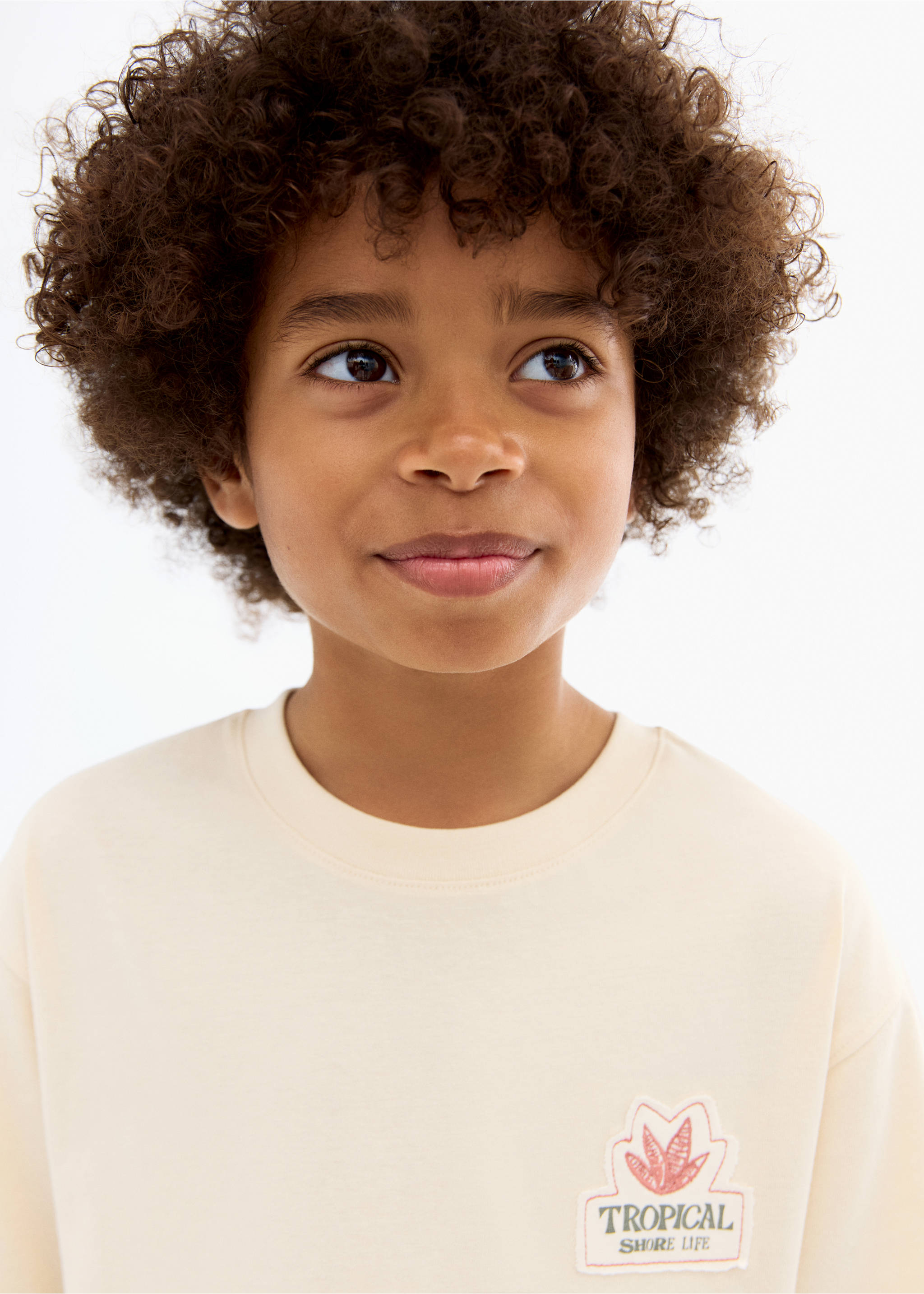 Tropical print T-shirt - Details of the article 1, Sand. Ref: 17011236-00.