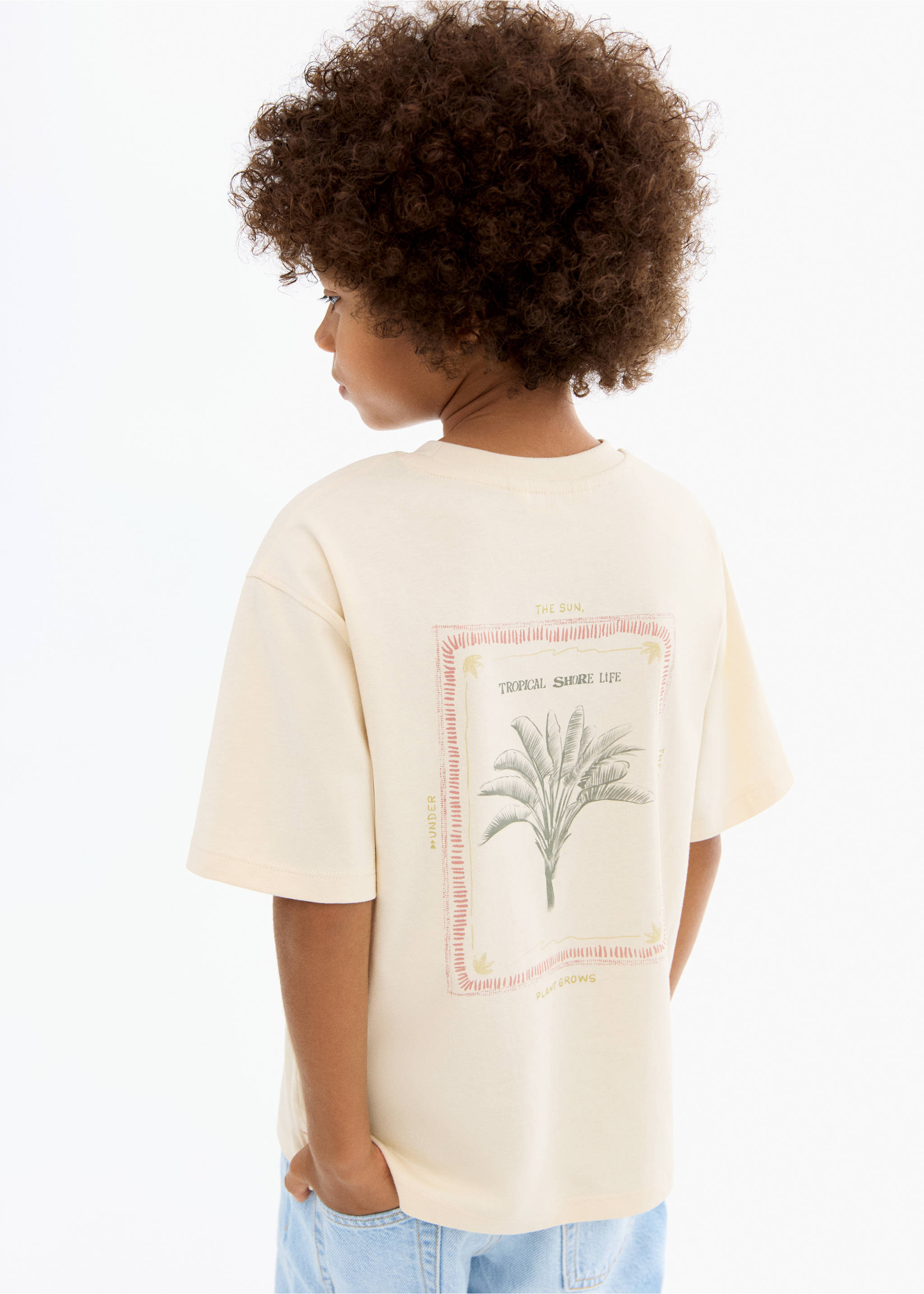 T-Shirt mit Tropen-Print - Detail des Artikels 3, Sandfarben. Ref: 17011236-00.