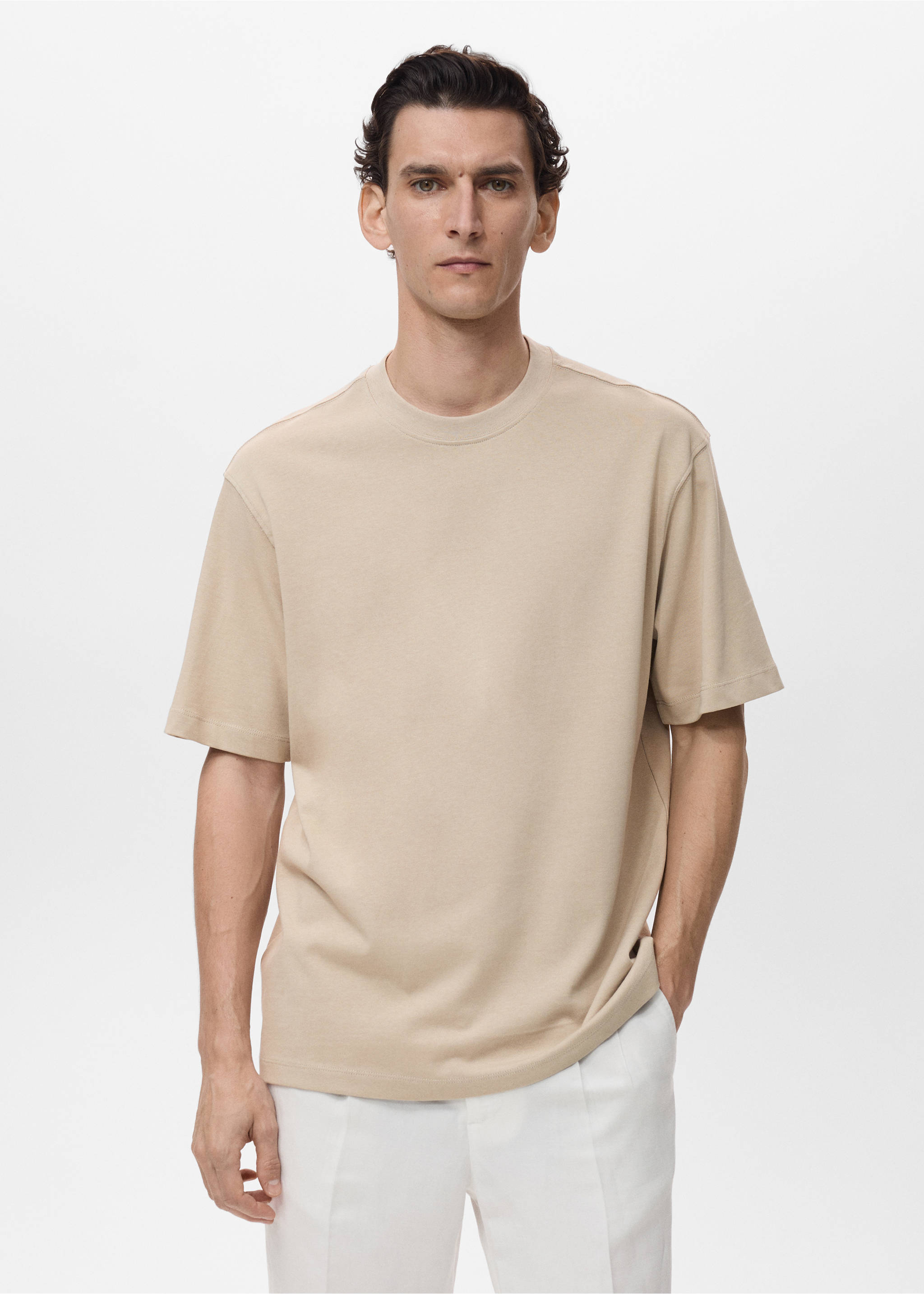 Relaxed Fit-T-Shirt aus 100 % Baumwolle - Mittlere Ansicht, Ecru. Ref: 17011240-00.