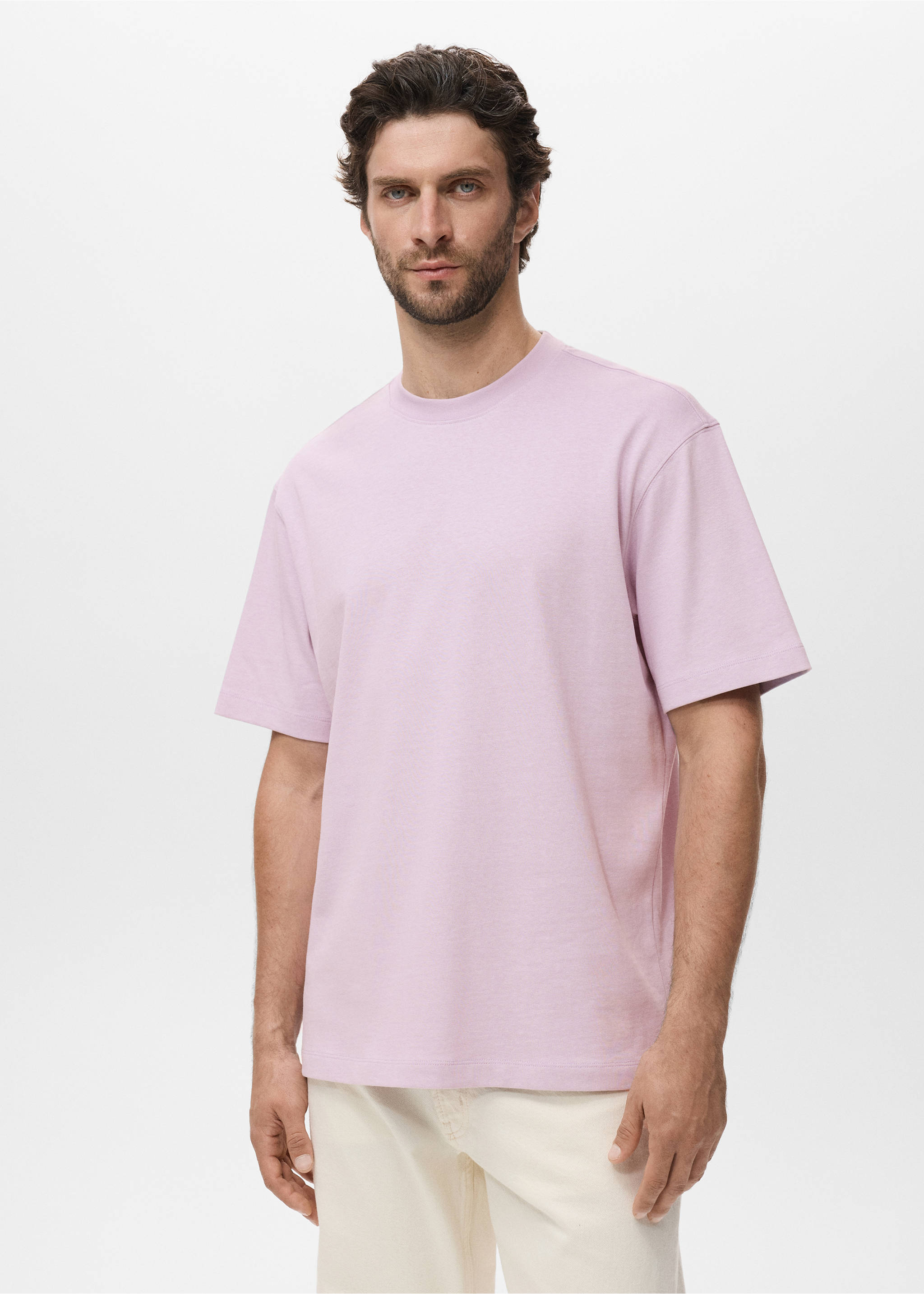 T-shirt 100 % coton relaxed-fit - Plan moyen, Rose. Ref: 17011240-00.