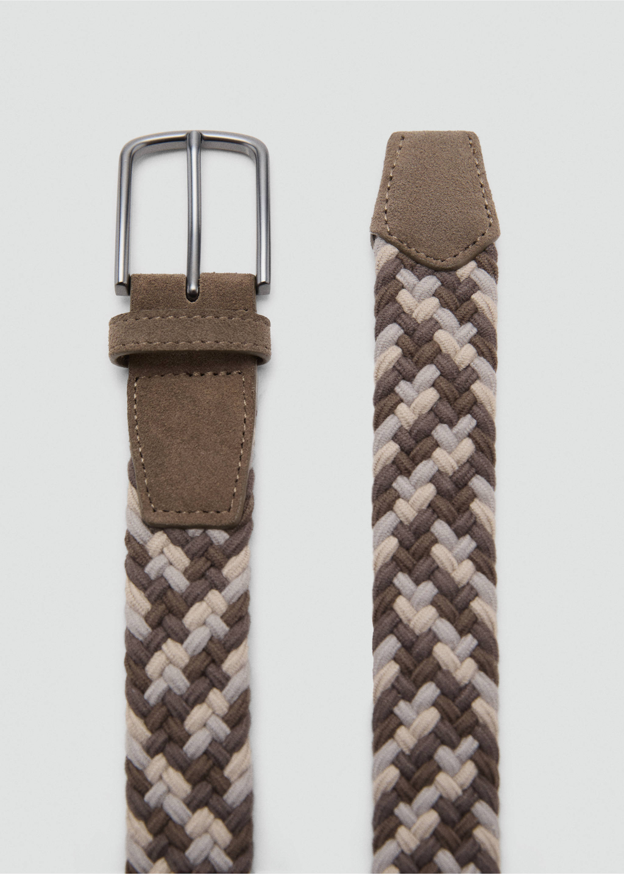 Braided elastic coloured belt - Medium plane, Khaki. Ref: 17011243-00.