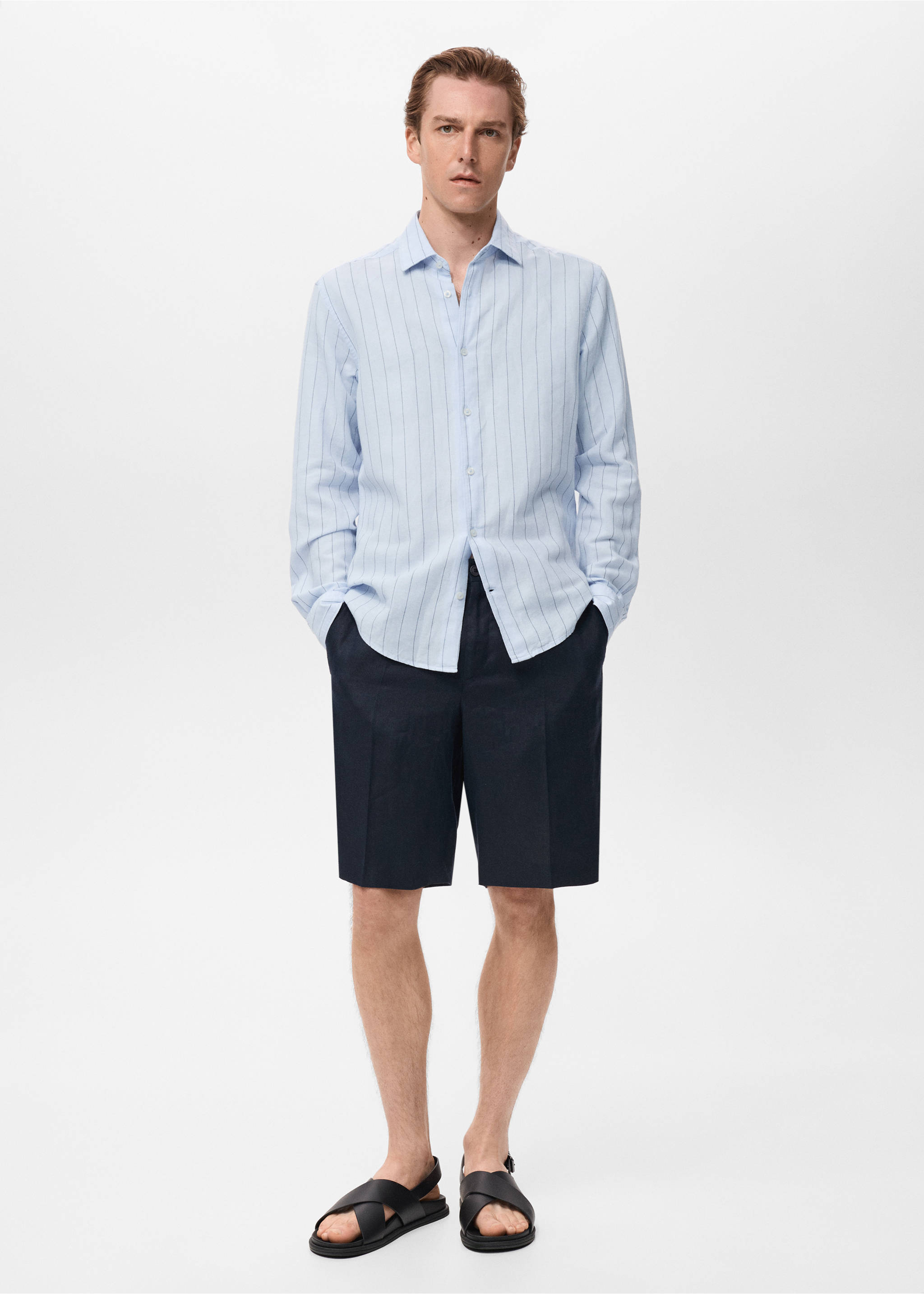 Linen pinstripe shirt - General plane, Sky Blue. Ref: 17011251-00.