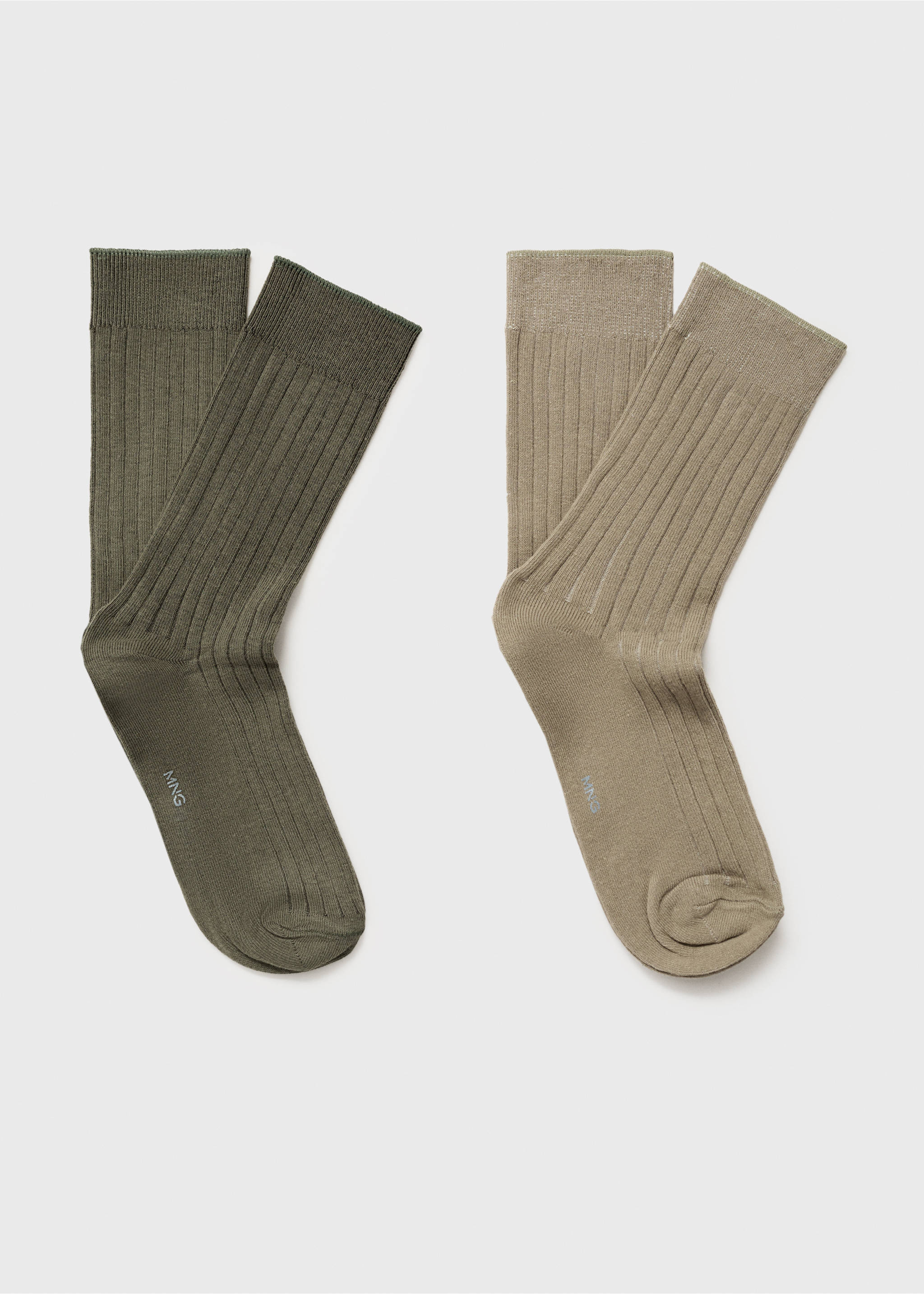 Pack of 2 ribbed cotton socks - Article without model, Khaki. Ref: 17011255-00.