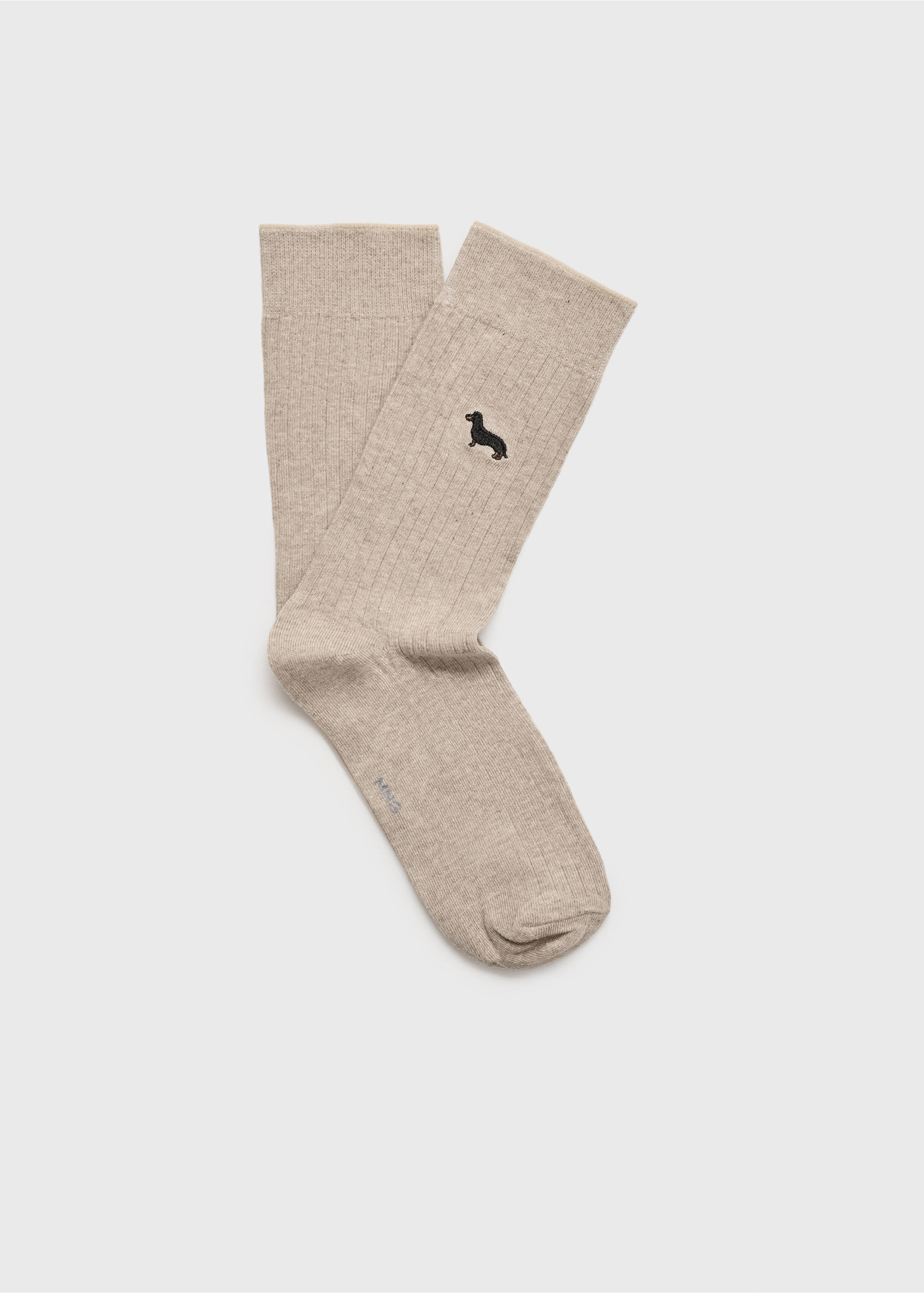 Embroidered cotton socks - Article without model, Beige. Ref: 17011257-00.