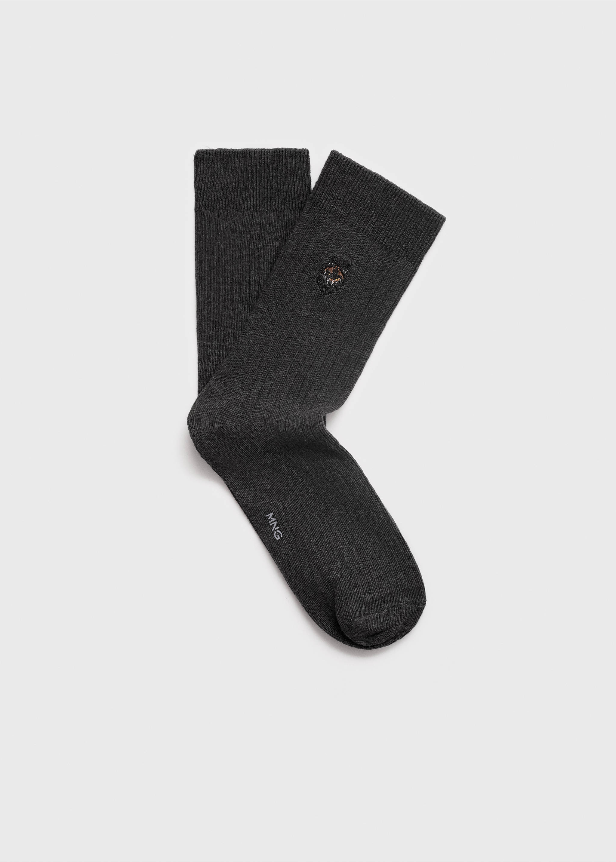 Embroidered cotton socks - Article without model, Grey. Ref: 17011258-00.