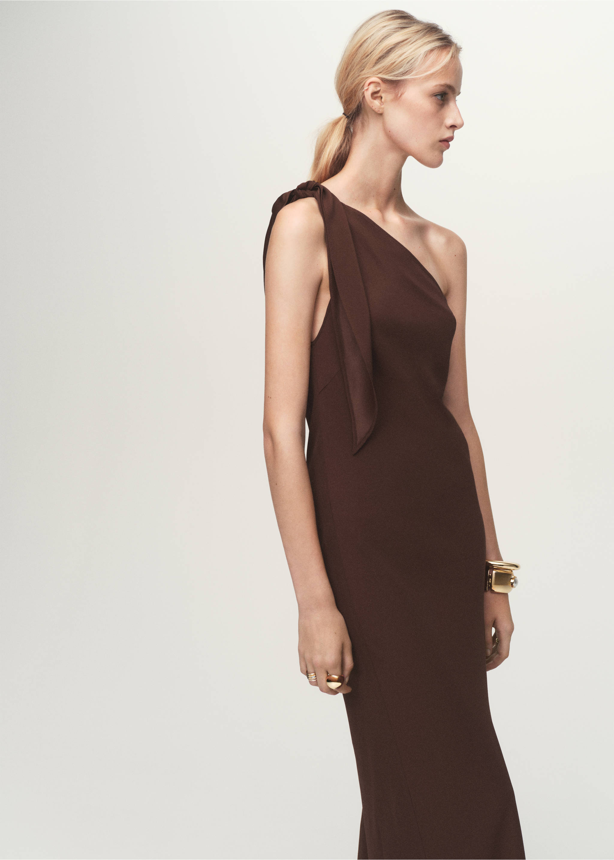Asymmetrical dress with knot strap - Medium plane, Burnt Orange. Ref: 17011268-00.