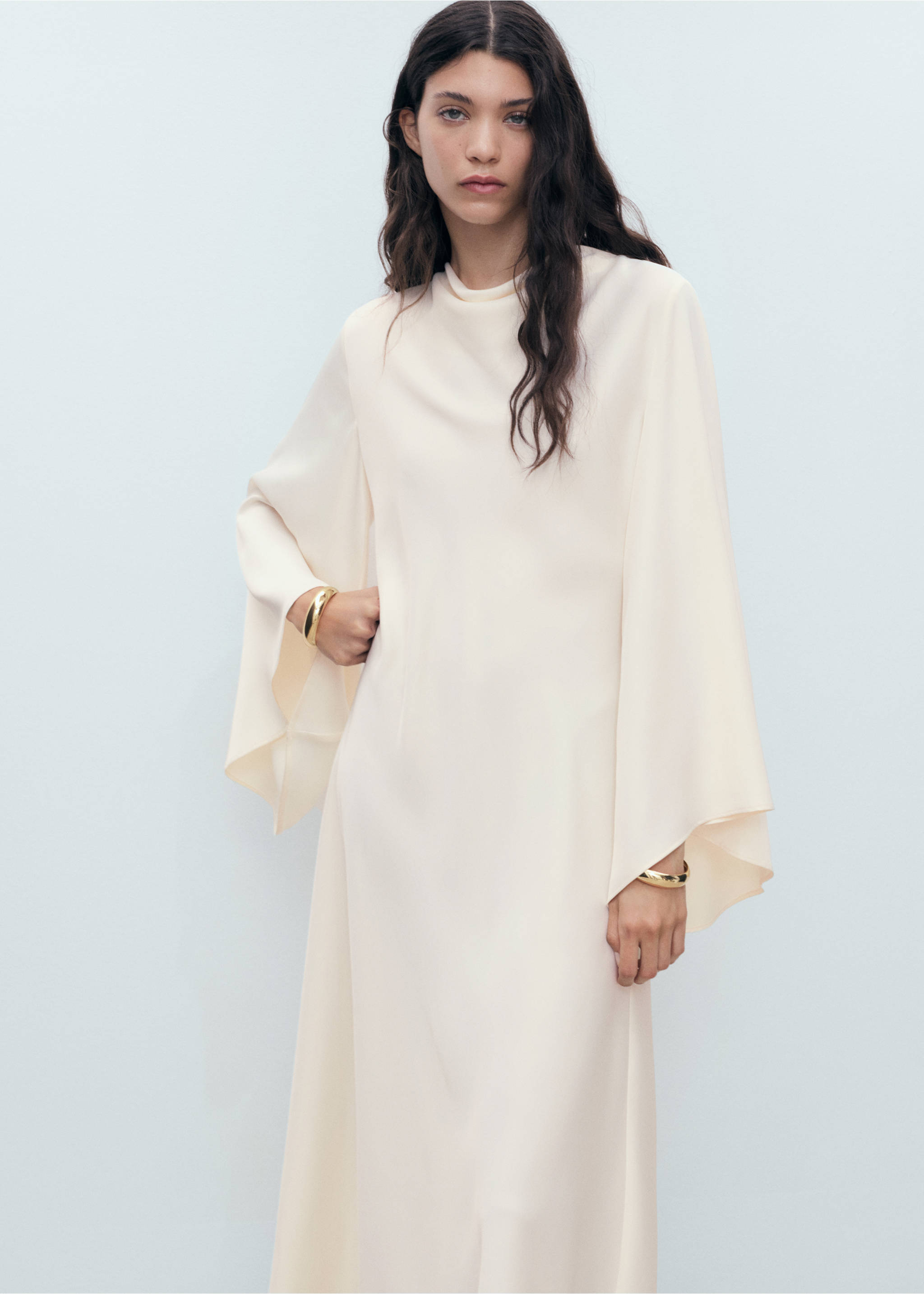 Long satin dress - Medium plane, Off White. Ref: 17011269-00.