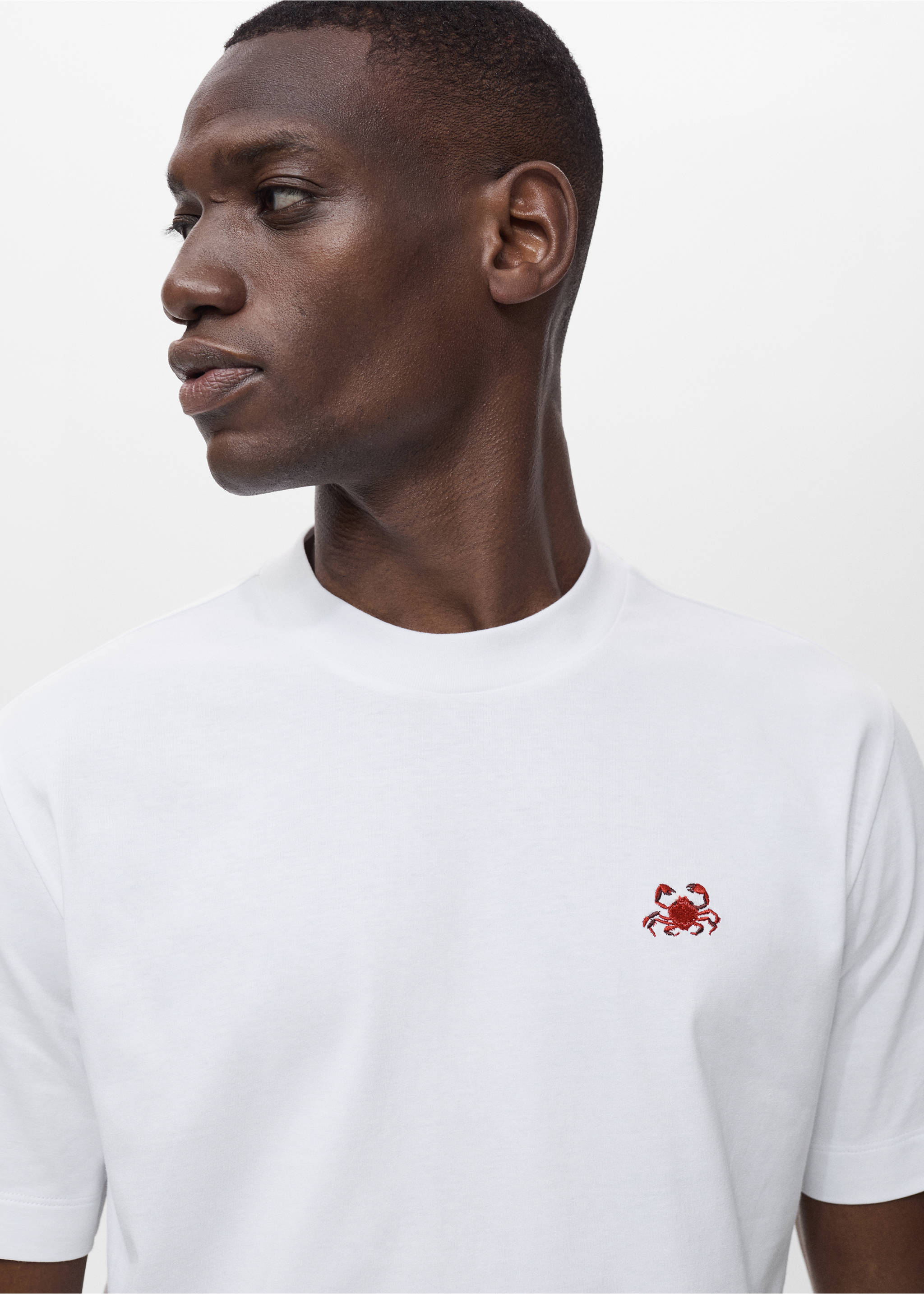 T-shirt 100 % coton détail brodé - Détail de l'article 1, Blanc. Ref: 17011277-00.