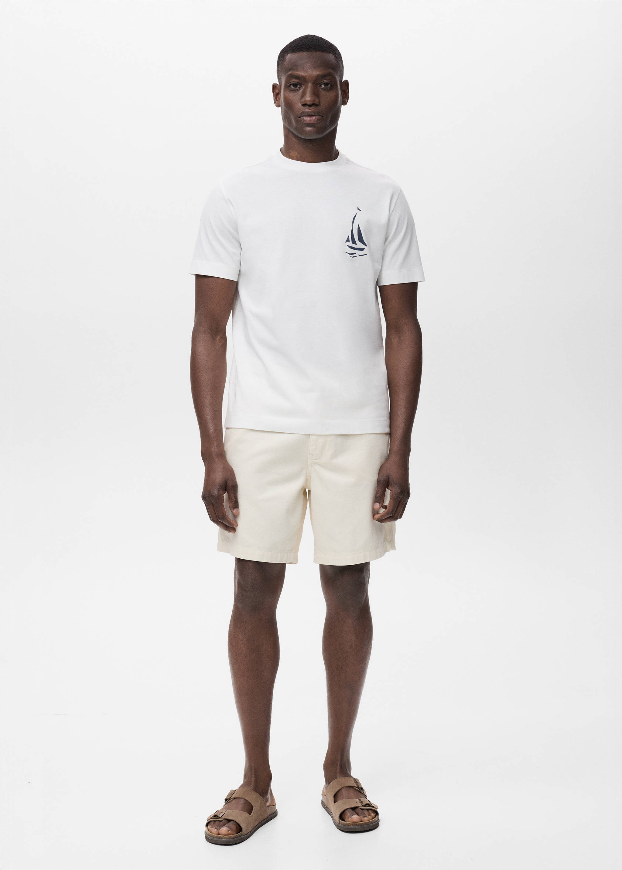 T-shirt 100 % coton imprimé poitrine - Plan général, Blanc. Ref: 17011278-00.