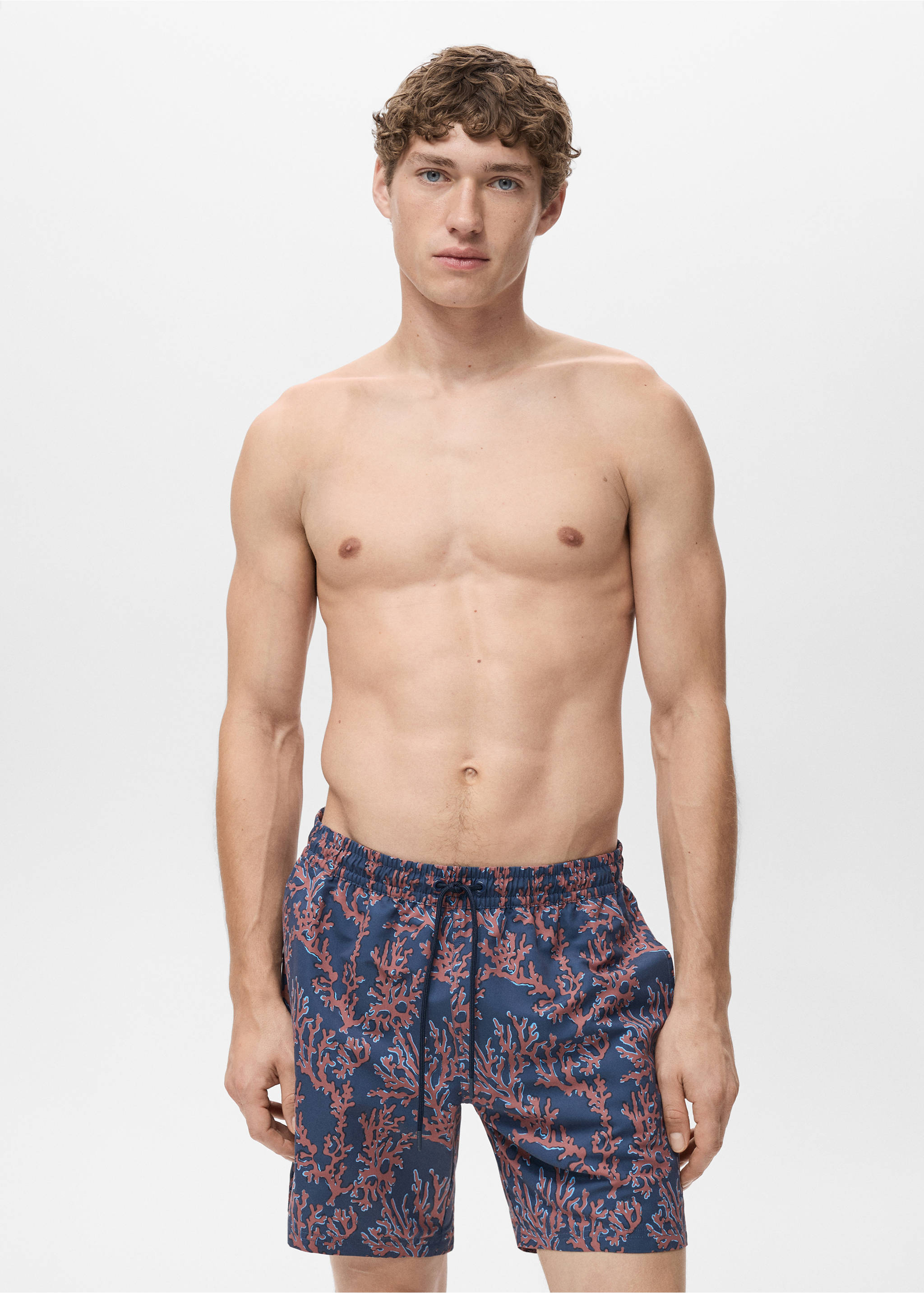 Swimsuit with coral print - Medium plane, Coral Red. Ref: 17011287-00.