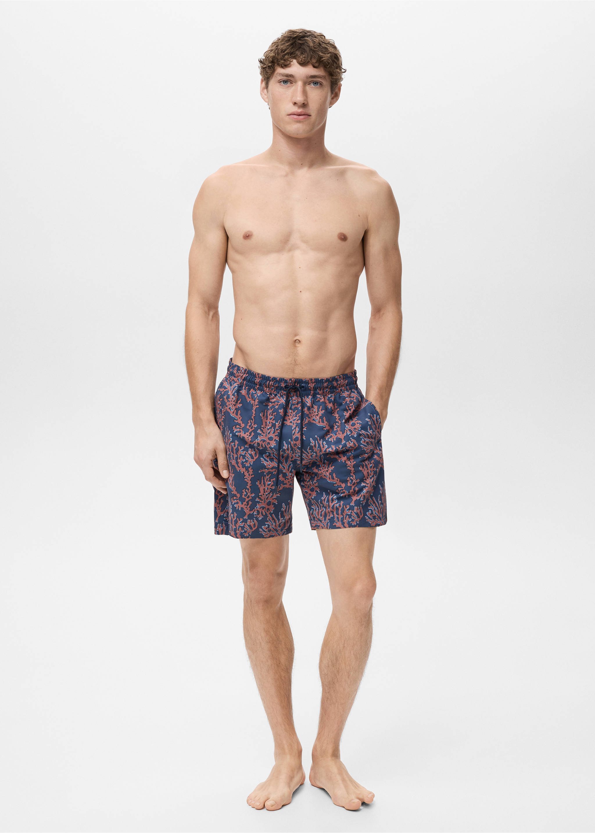 Swimsuit with coral print - Details of the article 4, Coral Red. Ref: 17011287-00.