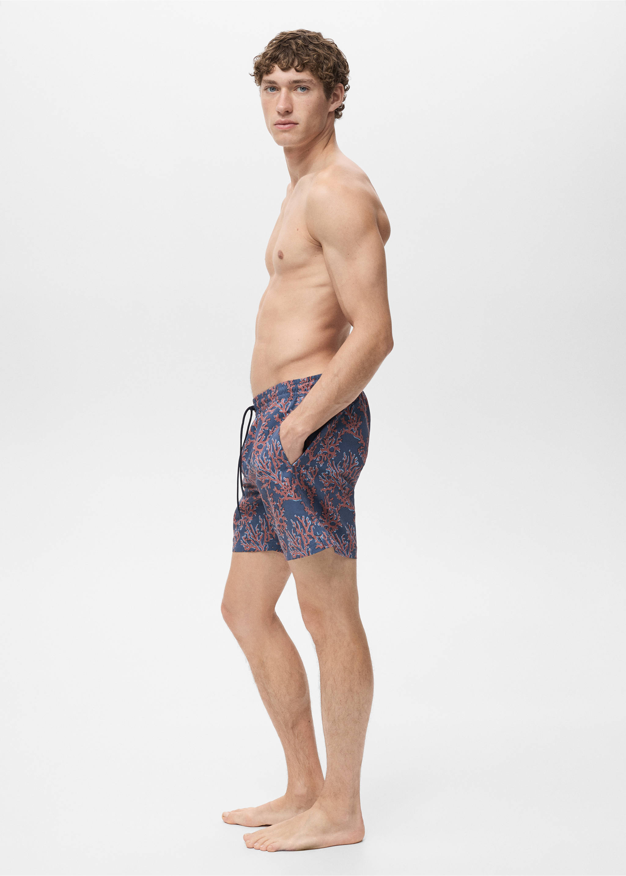 Swimsuit with coral print - Details of the article 2, Coral Red. Ref: 17011287-00.