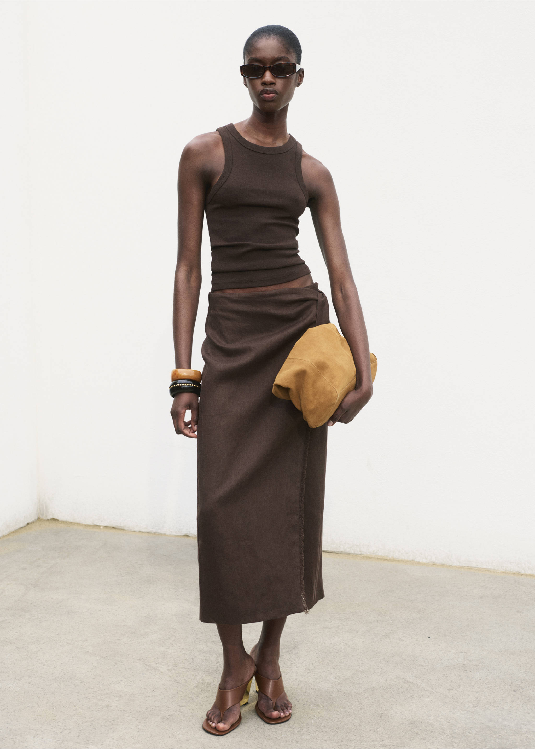 Linen sarong skirt - General plane, Chocolate. Ref: 17011289-00.