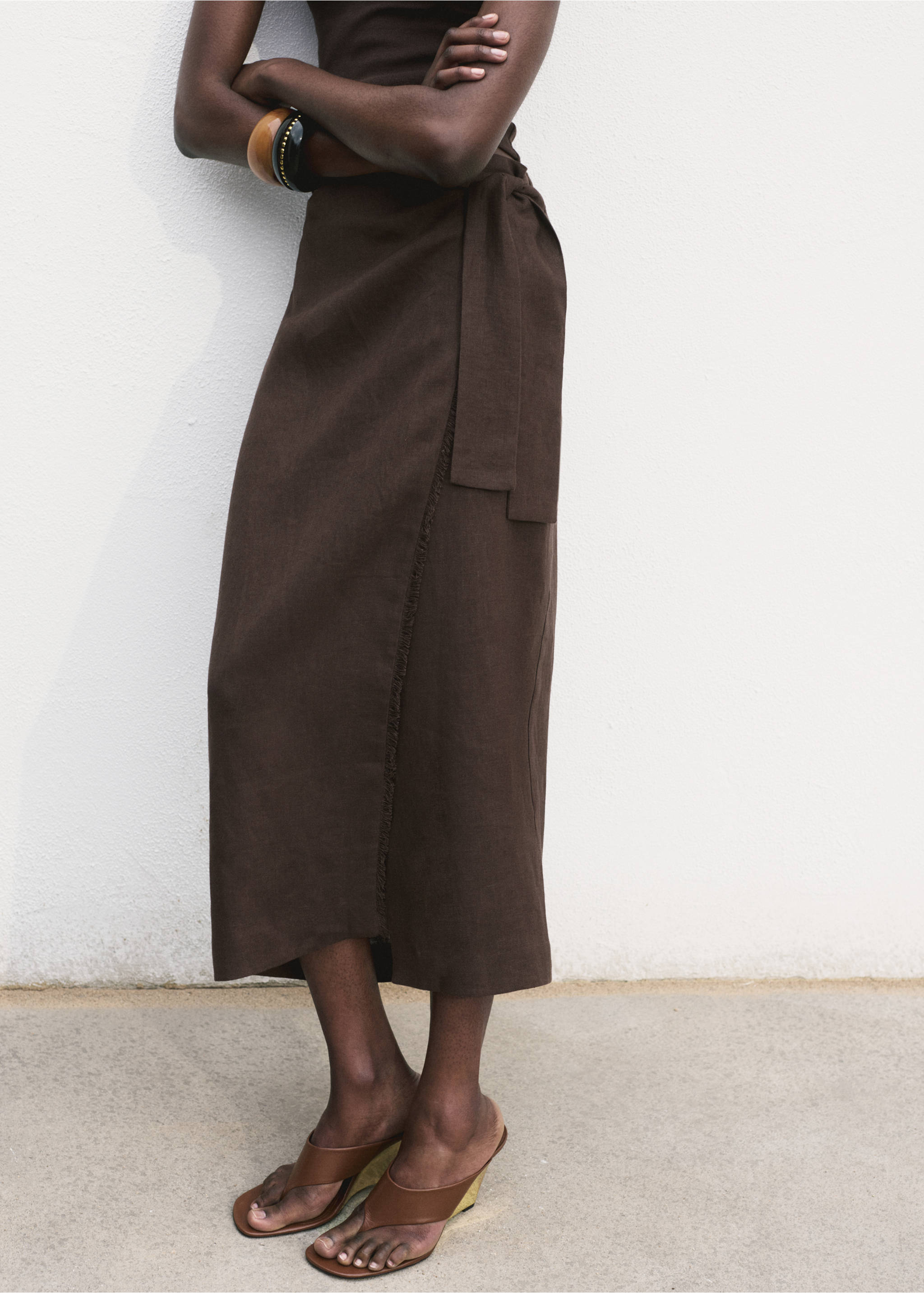 Linen sarong skirt - Medium plane, Chocolate. Ref: 17011289-00.