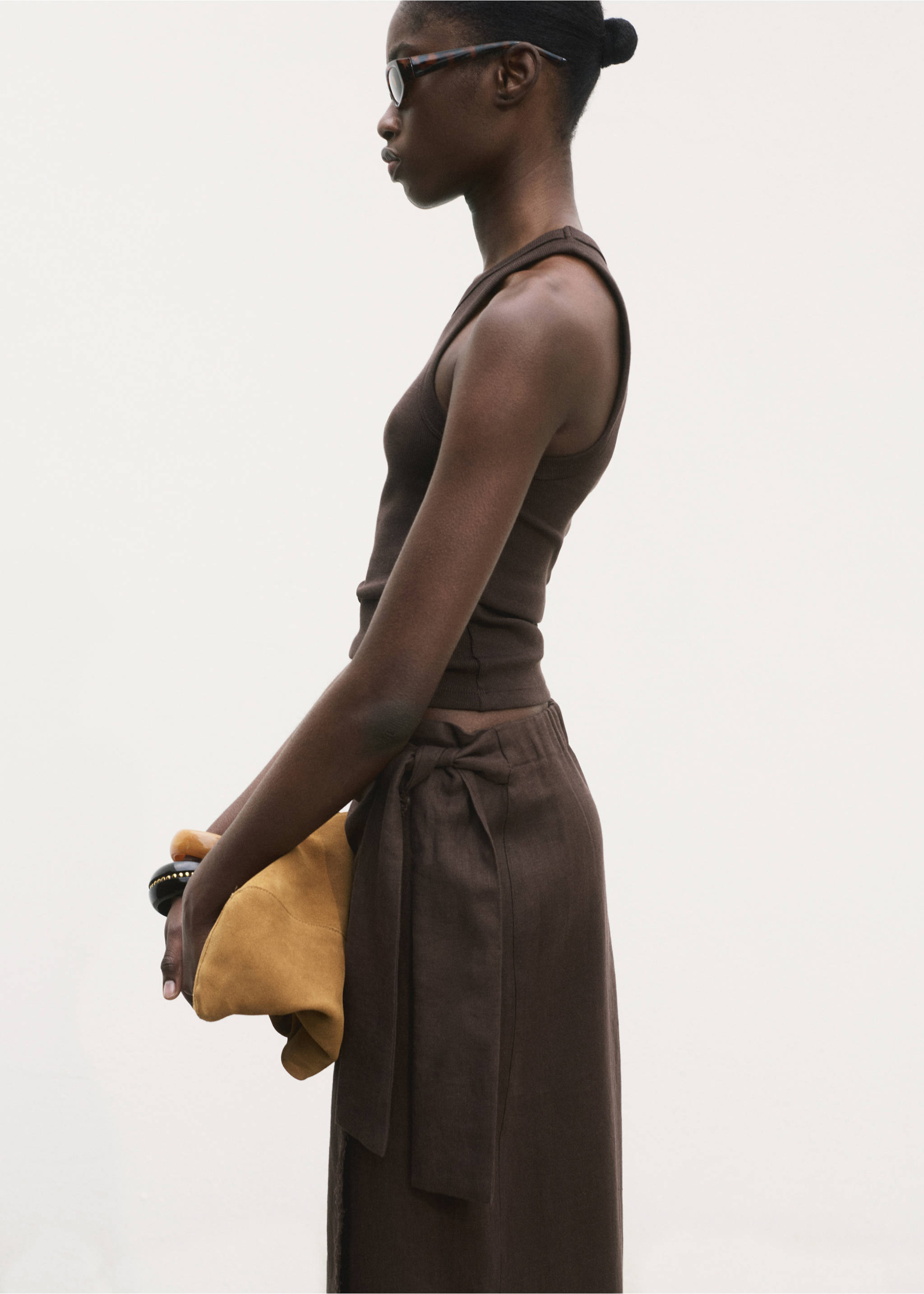 Linen sarong skirt - Details of the article 1, Chocolate. Ref: 17011289-00.