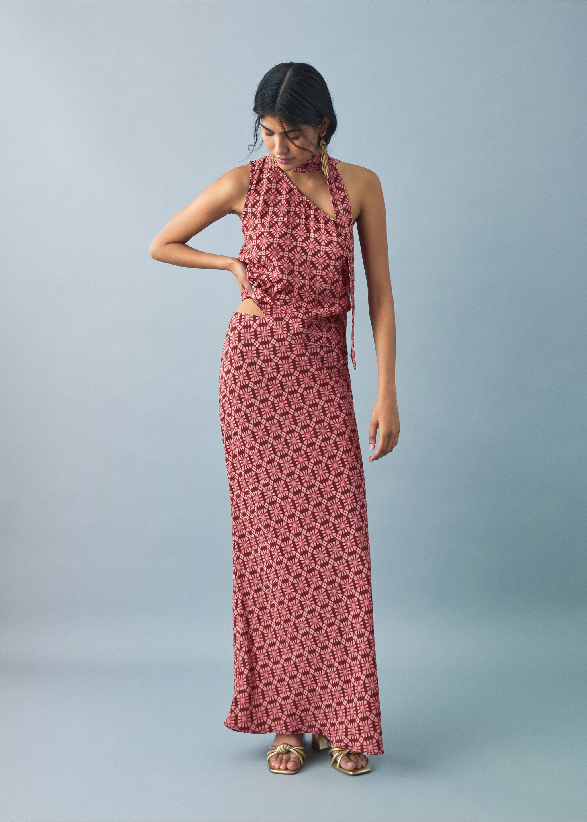 Flowy printed skirt - General plane, Pastel Pink. Ref: 17011290-00.