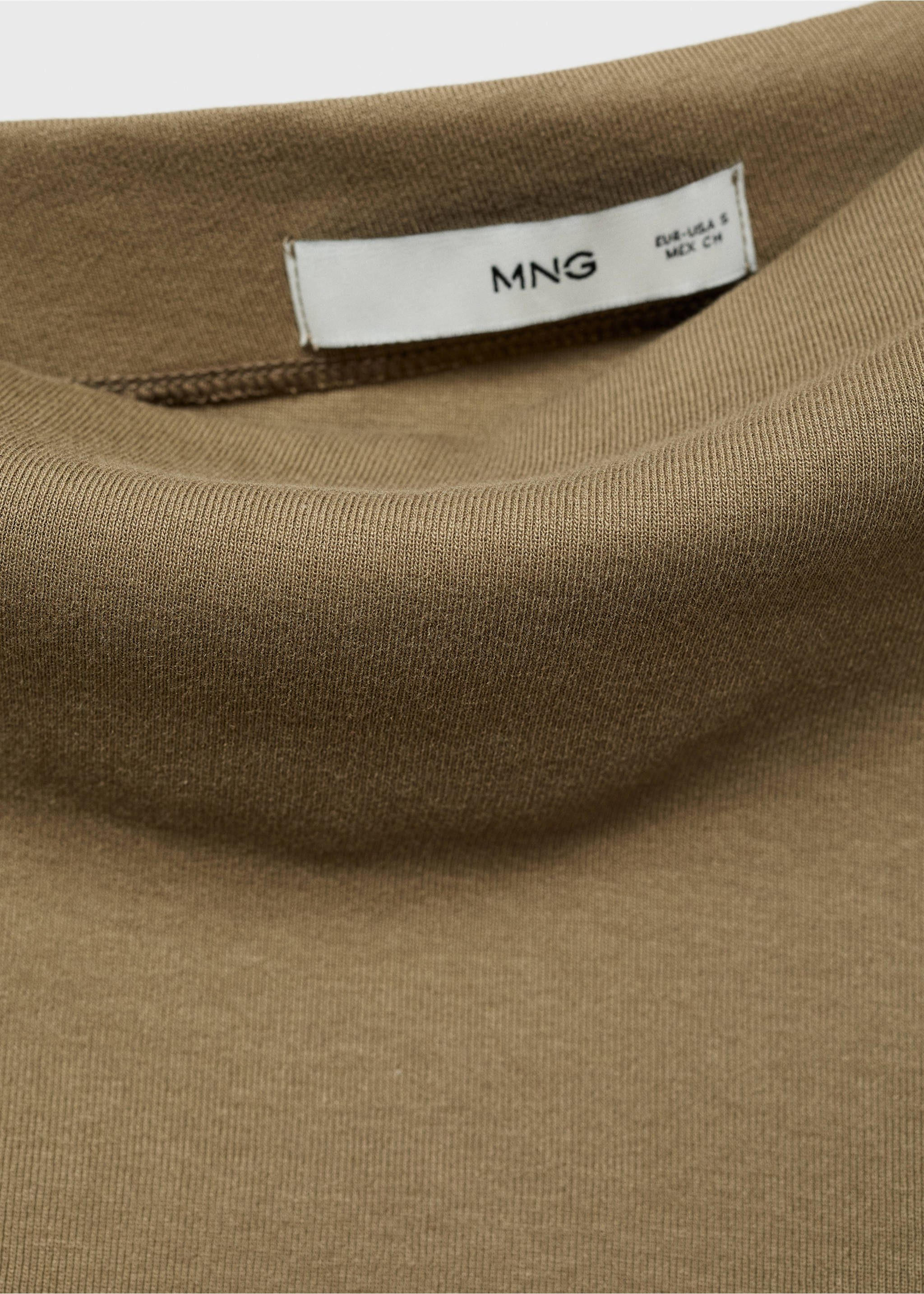Cotton top with asymmetrical neckline - Details of the article 0, Khaki. Ref: 17011291-00.