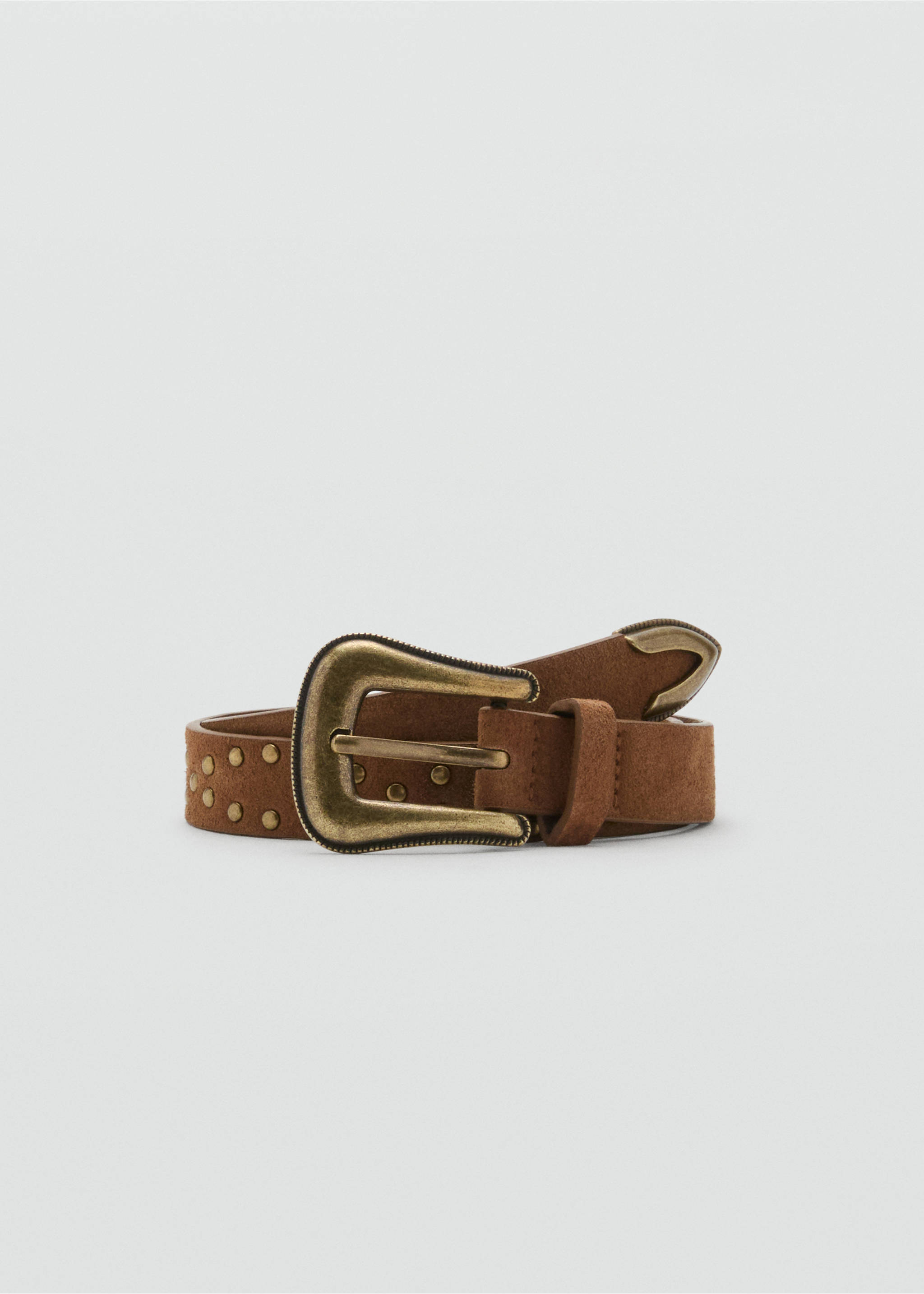 Studded leather belt - Article without model, Medium Brown. Ref: 17011522-00.