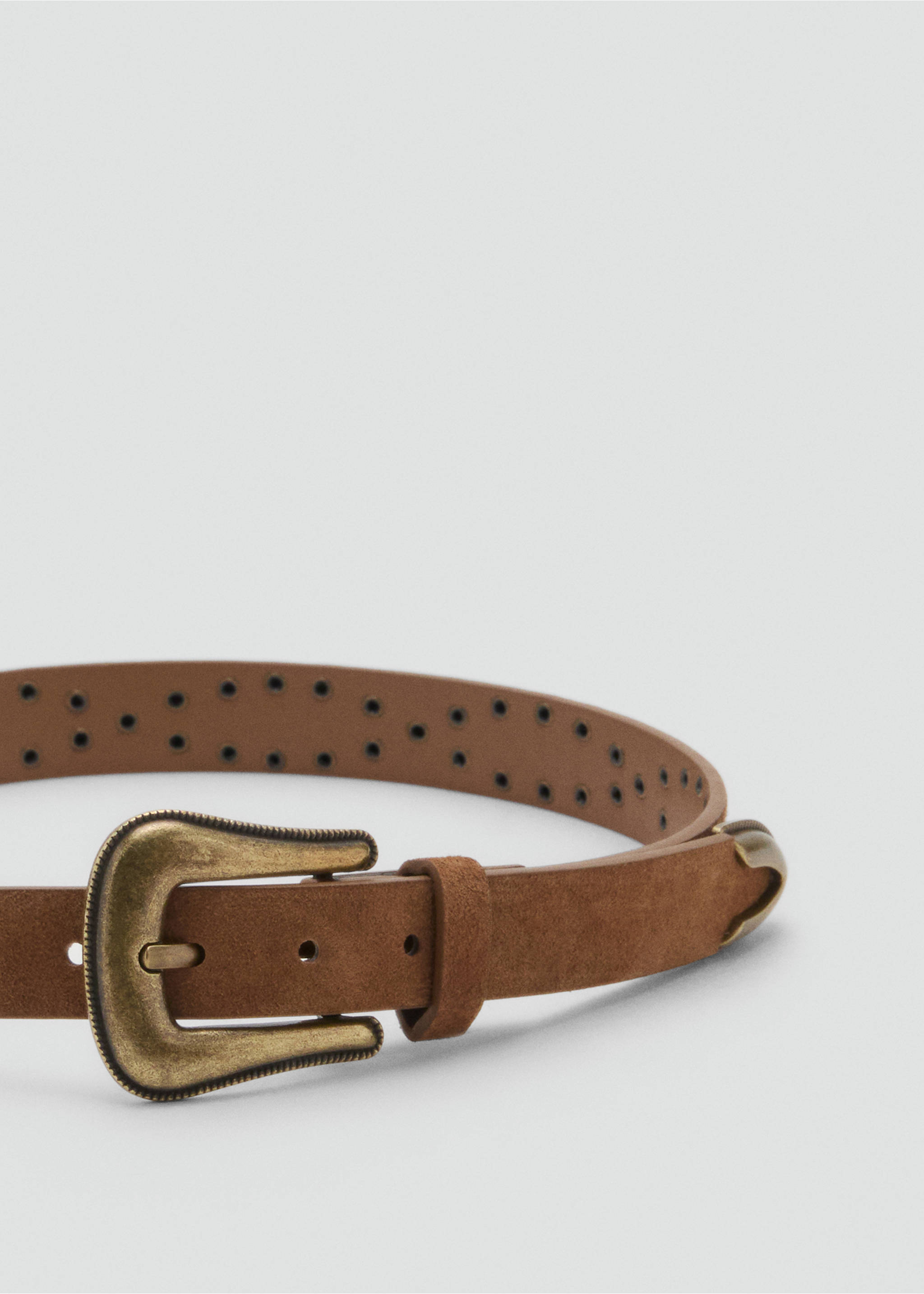 Studded leather belt - Details of the article 1, Medium Brown. Ref: 17011522-00.