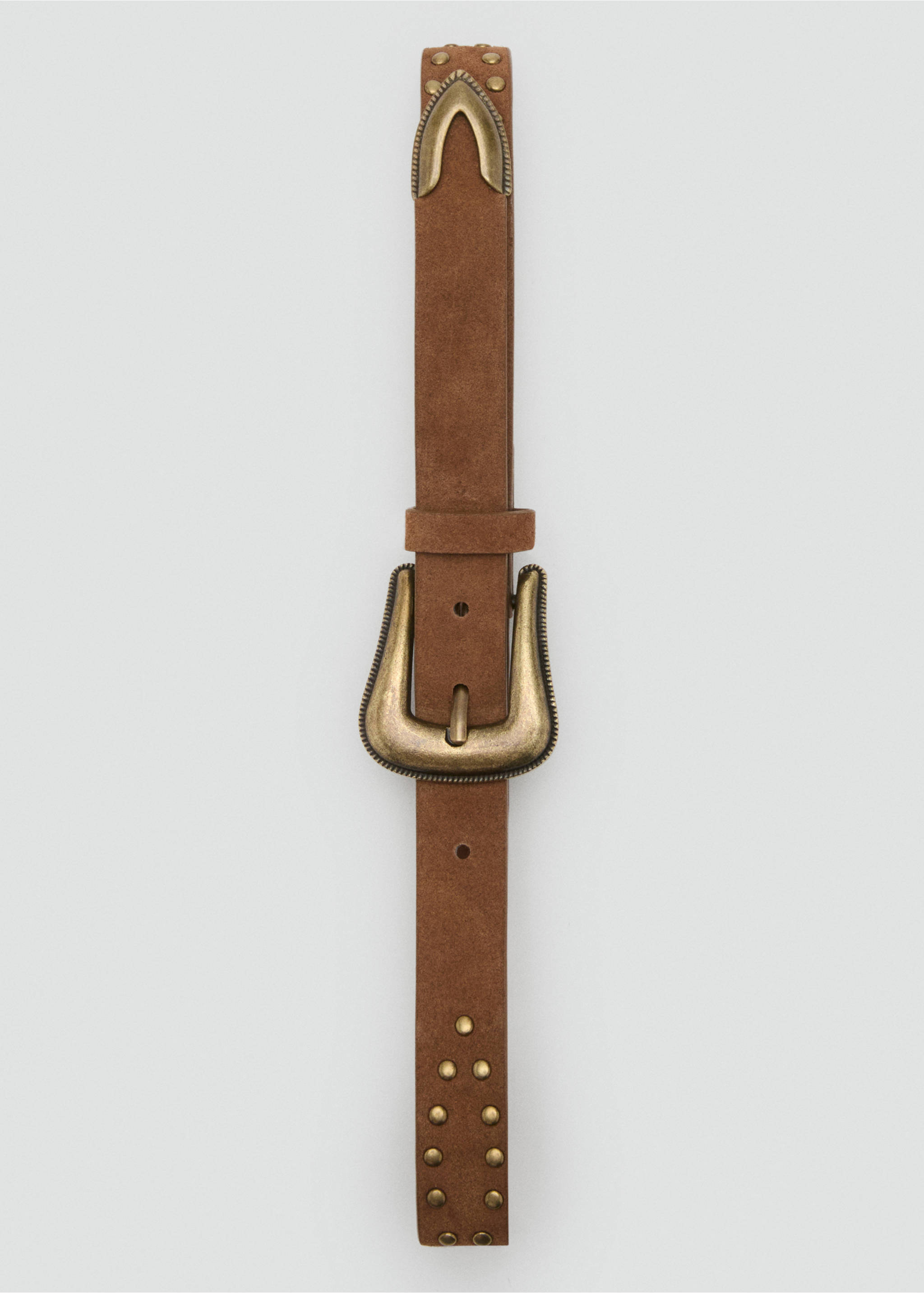 Studded leather belt - Details of the article 2, Medium Brown. Ref: 17011522-00.