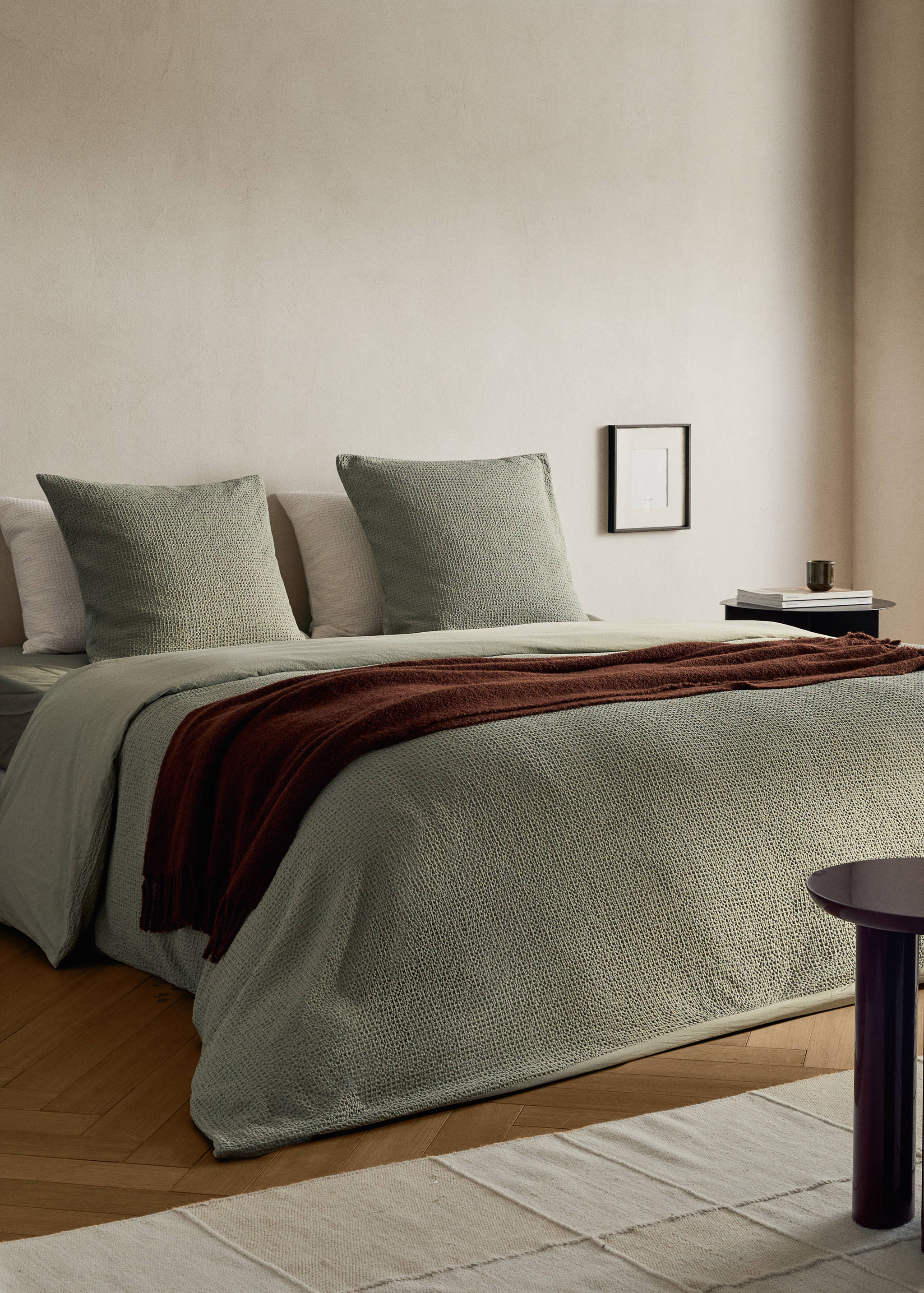 Cotton percale waffle duvet cover Superking bed - General plane