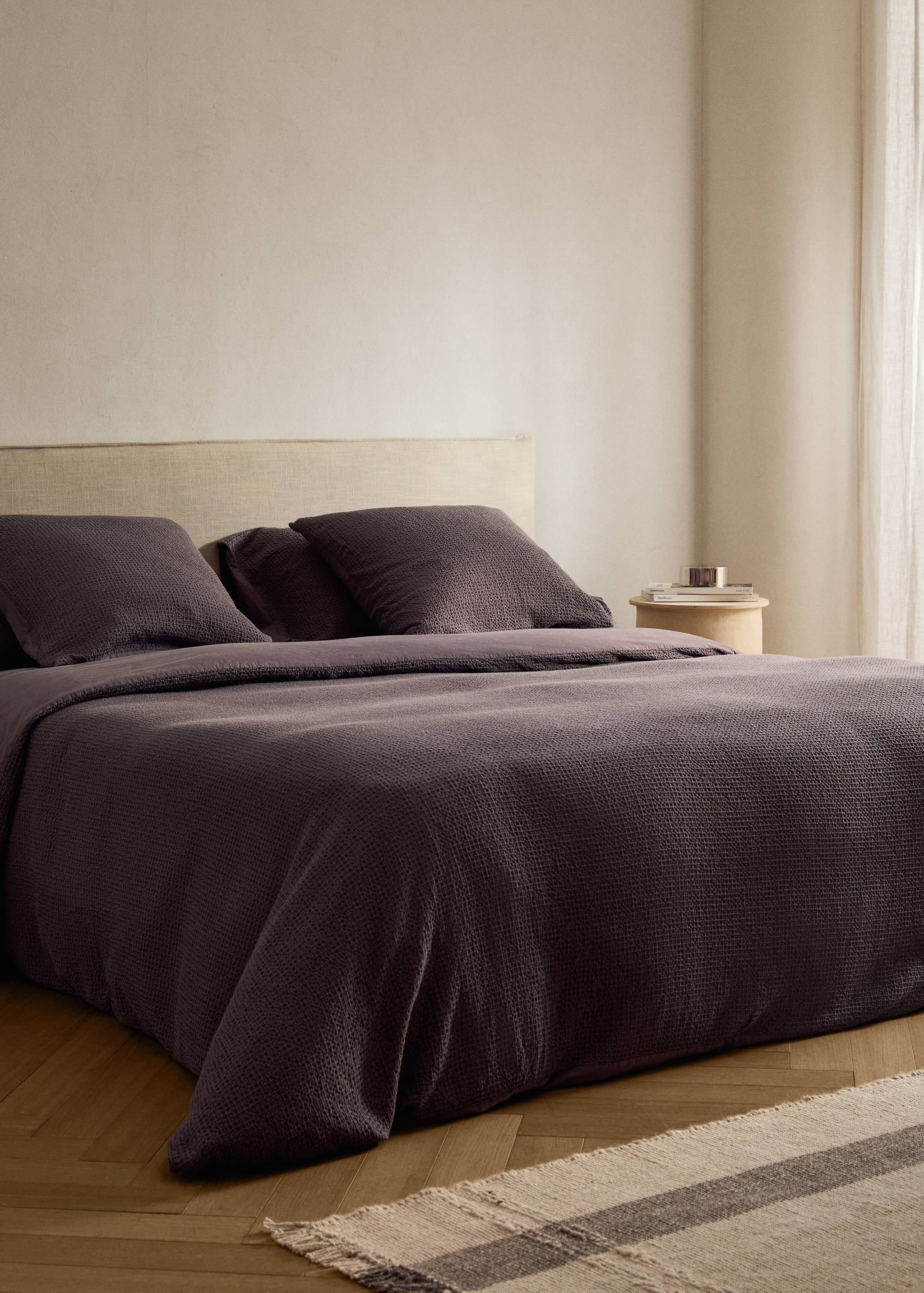 Cotton percale waffle duvet cover Superking bed - General plane