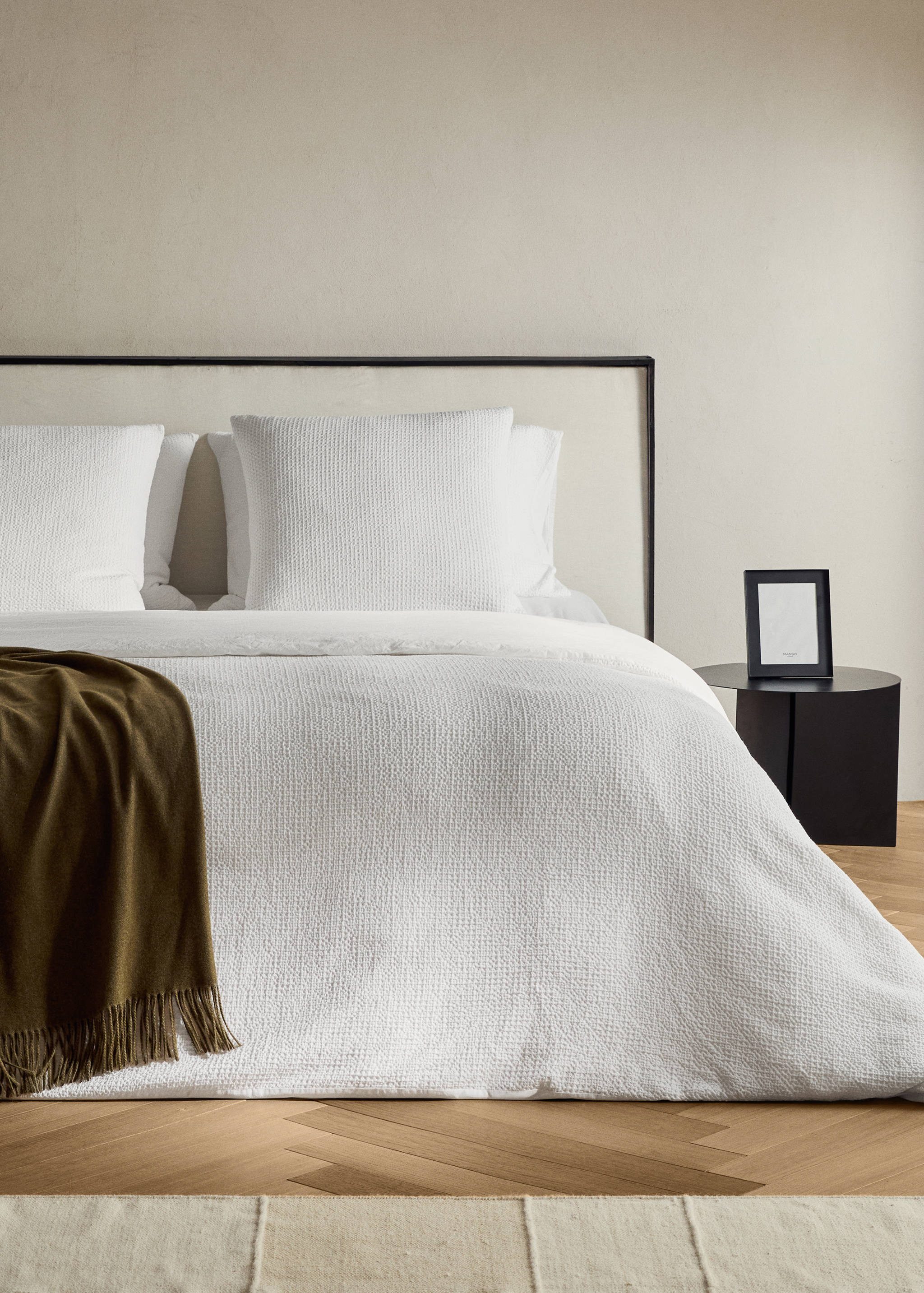 Percale cotton waffle duvet cover King bed - General plane