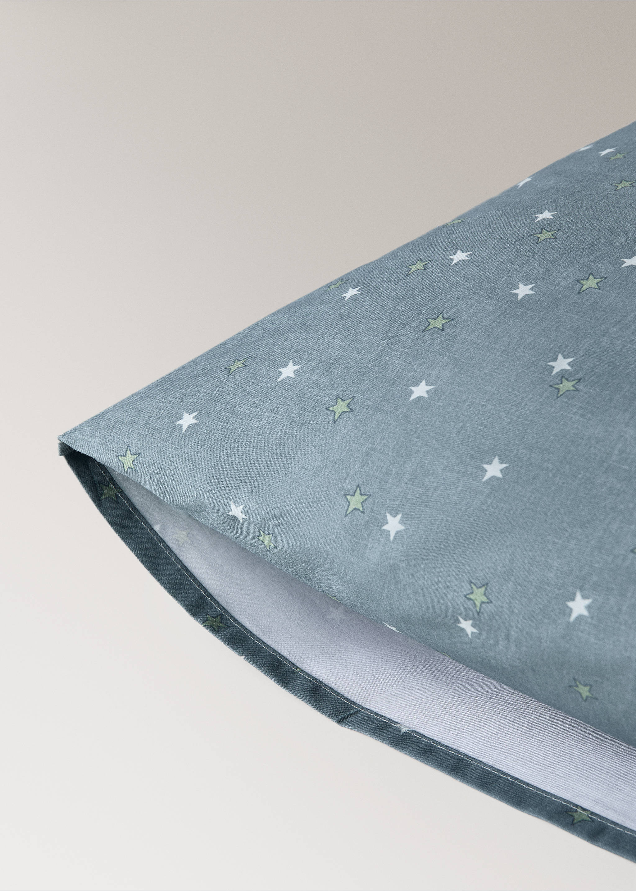 Blue-grey star print pillowcase detail., Blue. Ref: 17011626-00.
