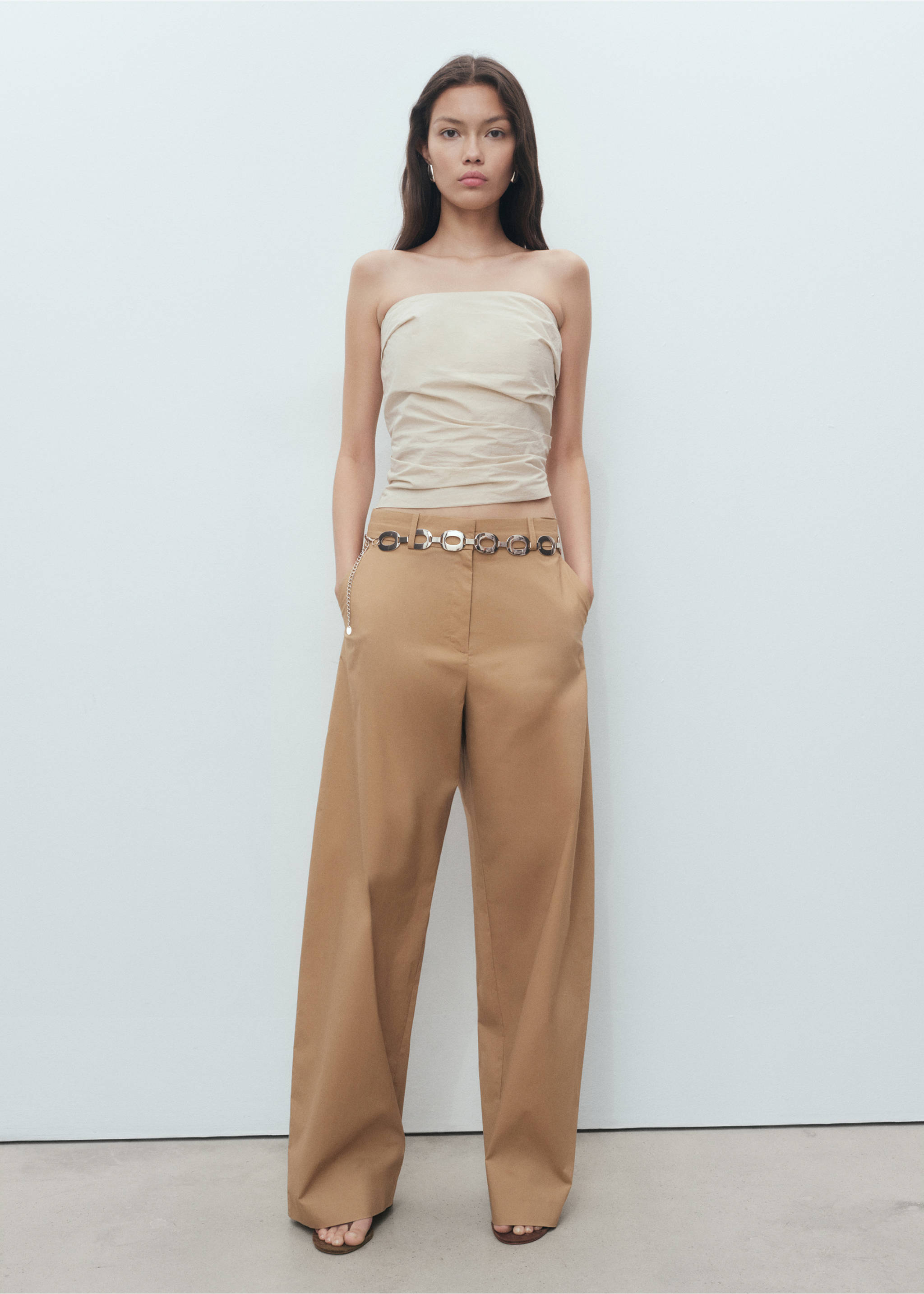 Mid-rise wide leg trousers - General plane, Medium Brown. Ref: 17012031-00.