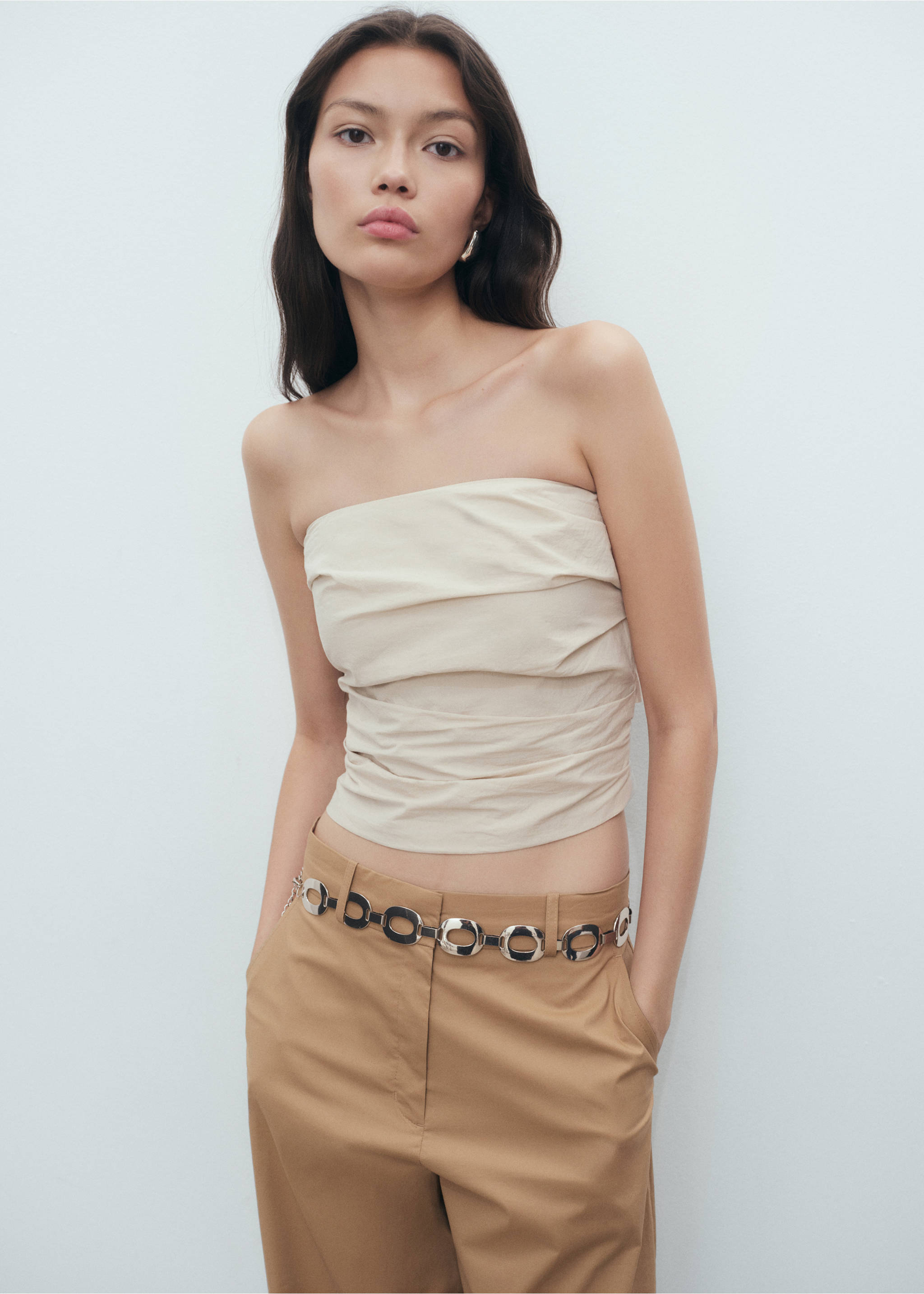 Mid-rise wide leg trousers - Details of the article 1, Medium Brown. Ref: 17012031-00.