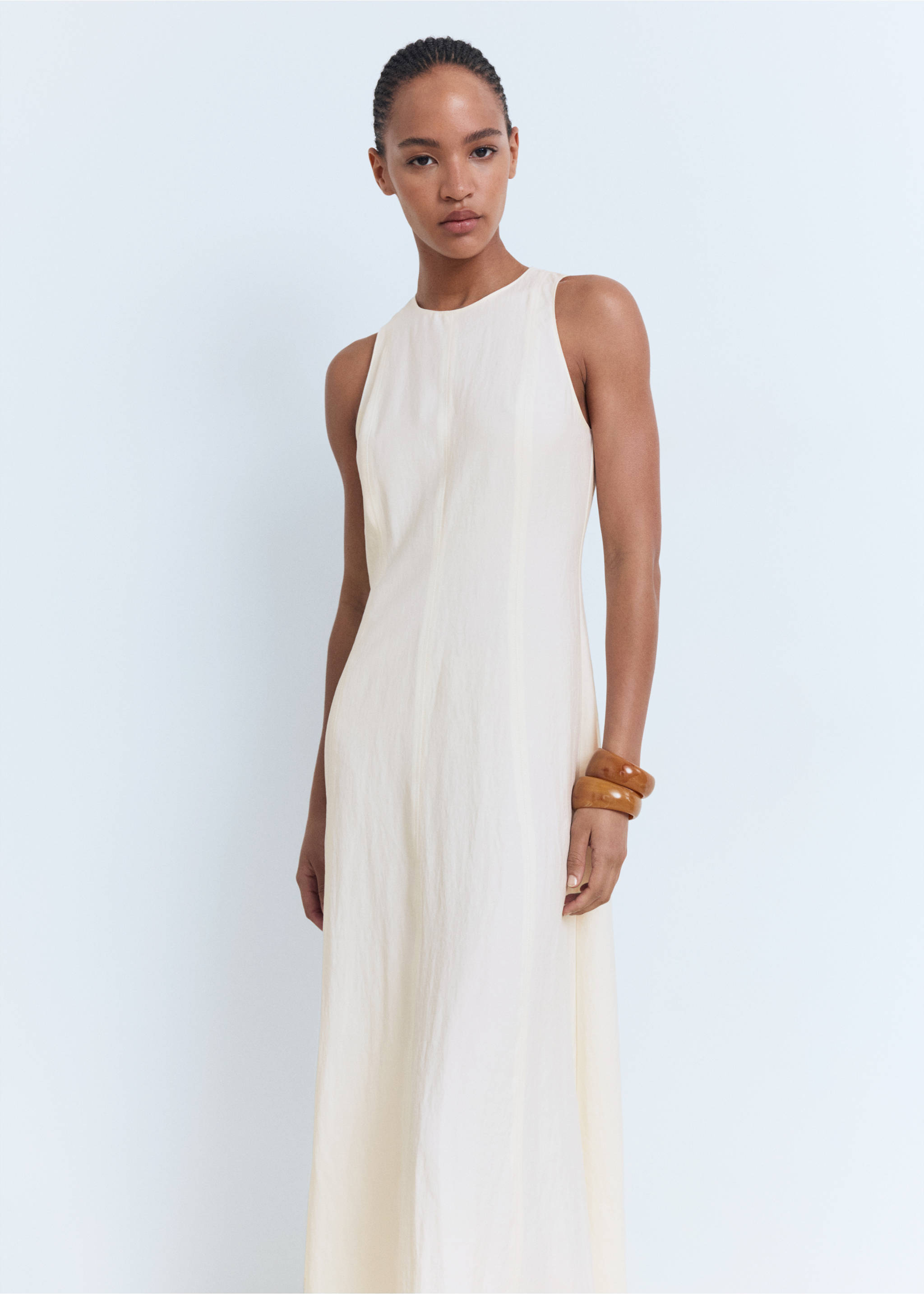 Flared midi-dress - Medium plane, Ecru. Ref: 17012537-00.