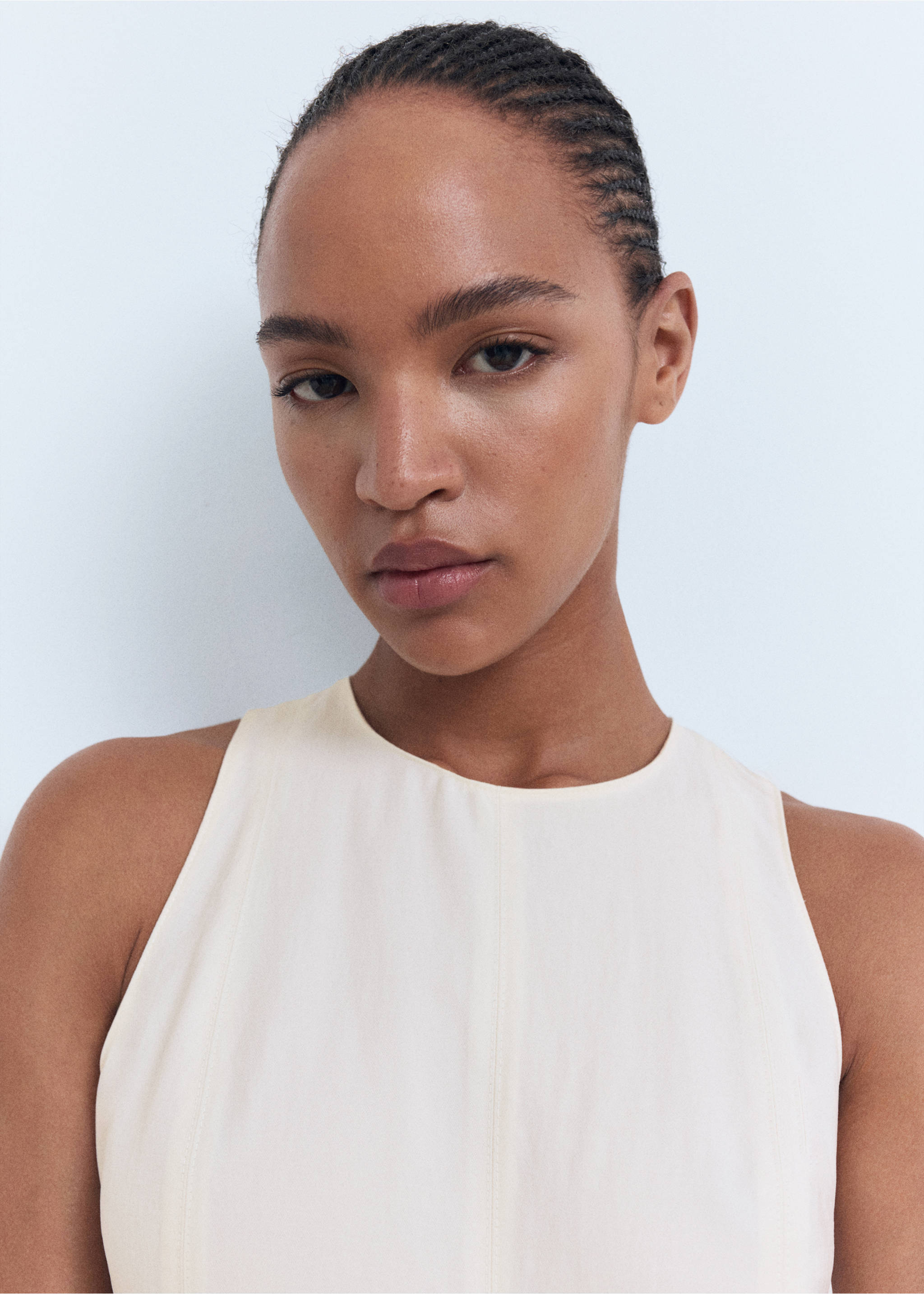 Flared midi-dress - Details of the article 1, Ecru. Ref: 17012537-00.