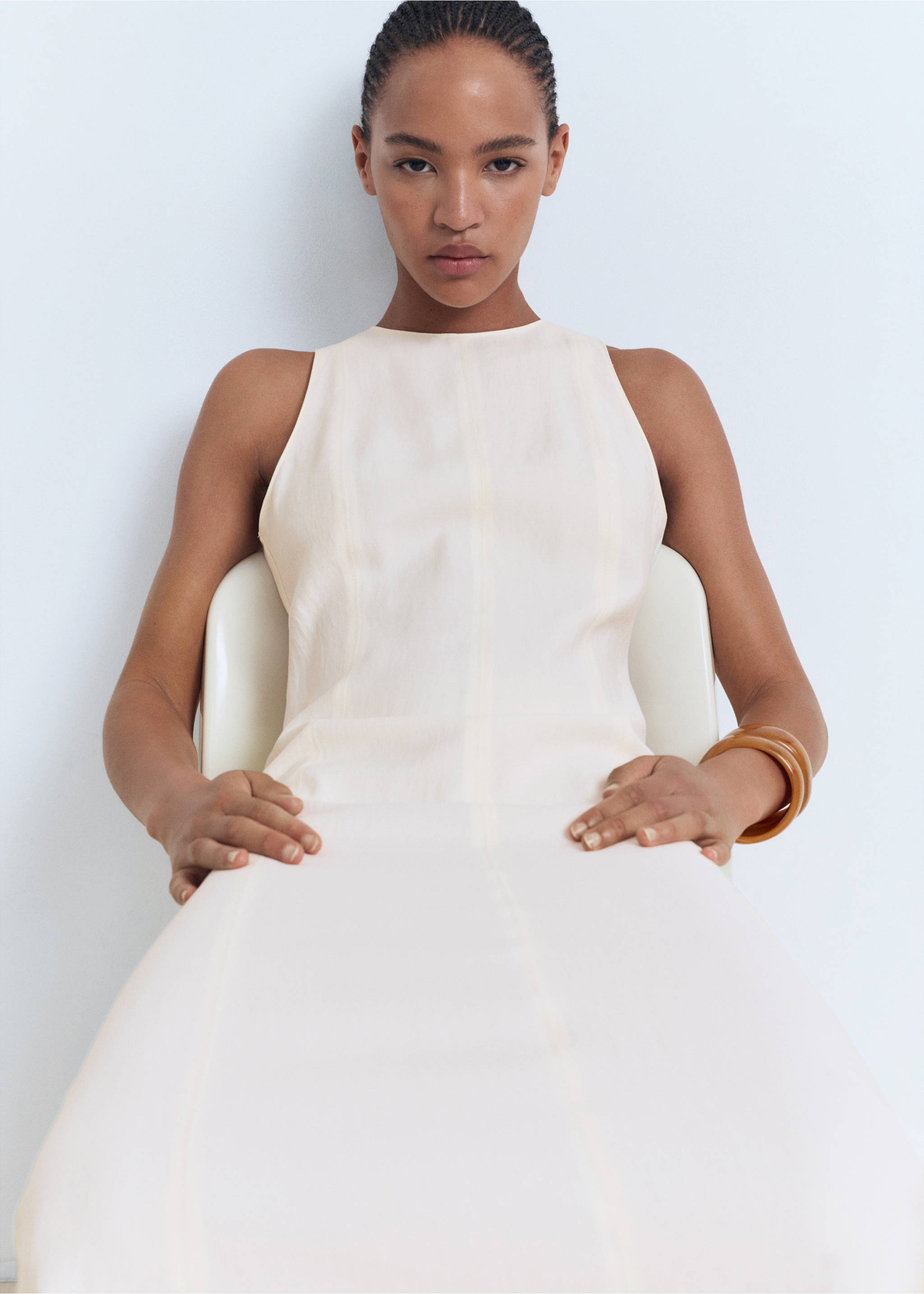 Flared midi-dress - Details of the article 2, Ecru. Ref: 17012537-00.
