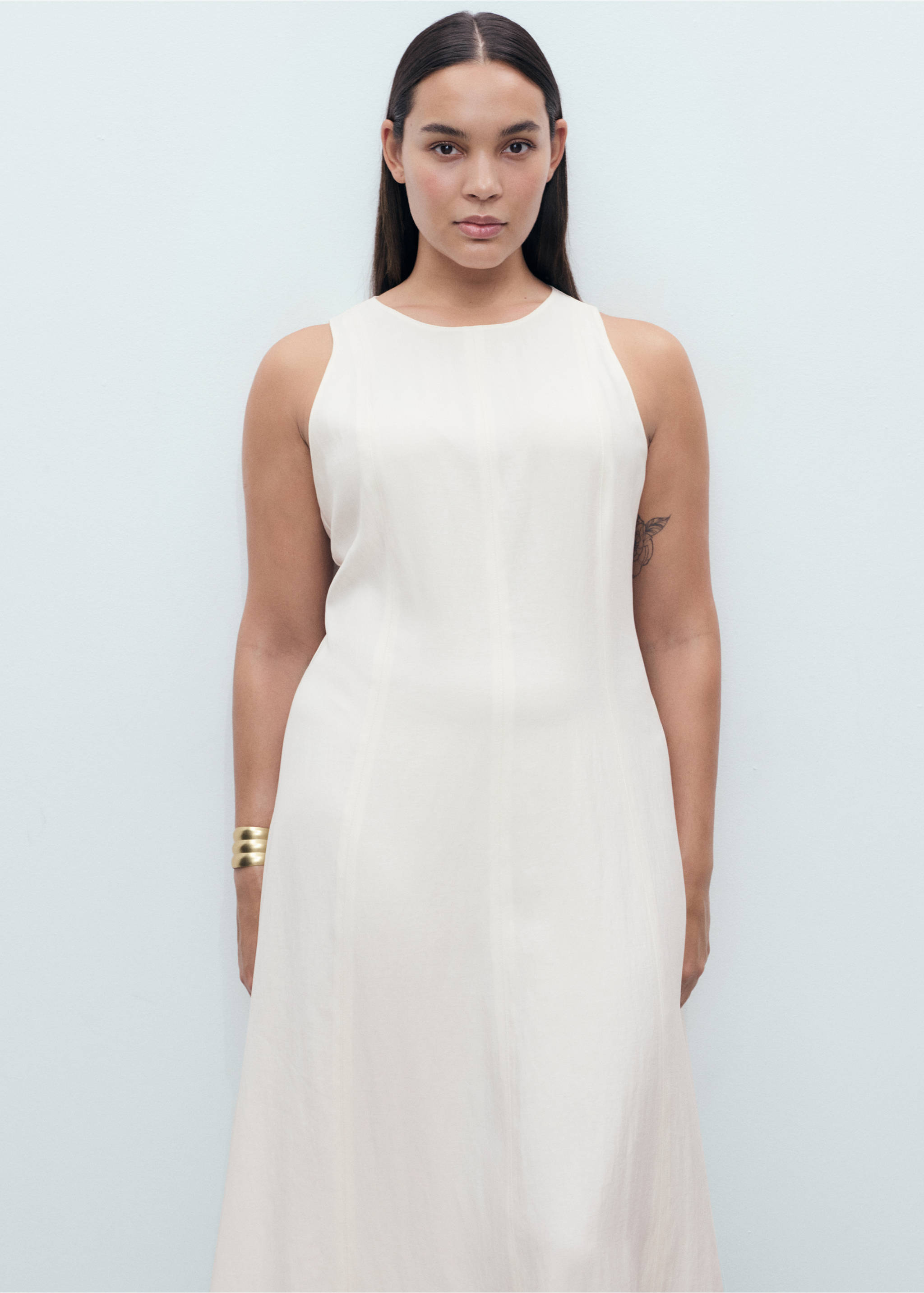 Flared midi-dress - Details of the article 5, Ecru. Ref: 17012537-00.