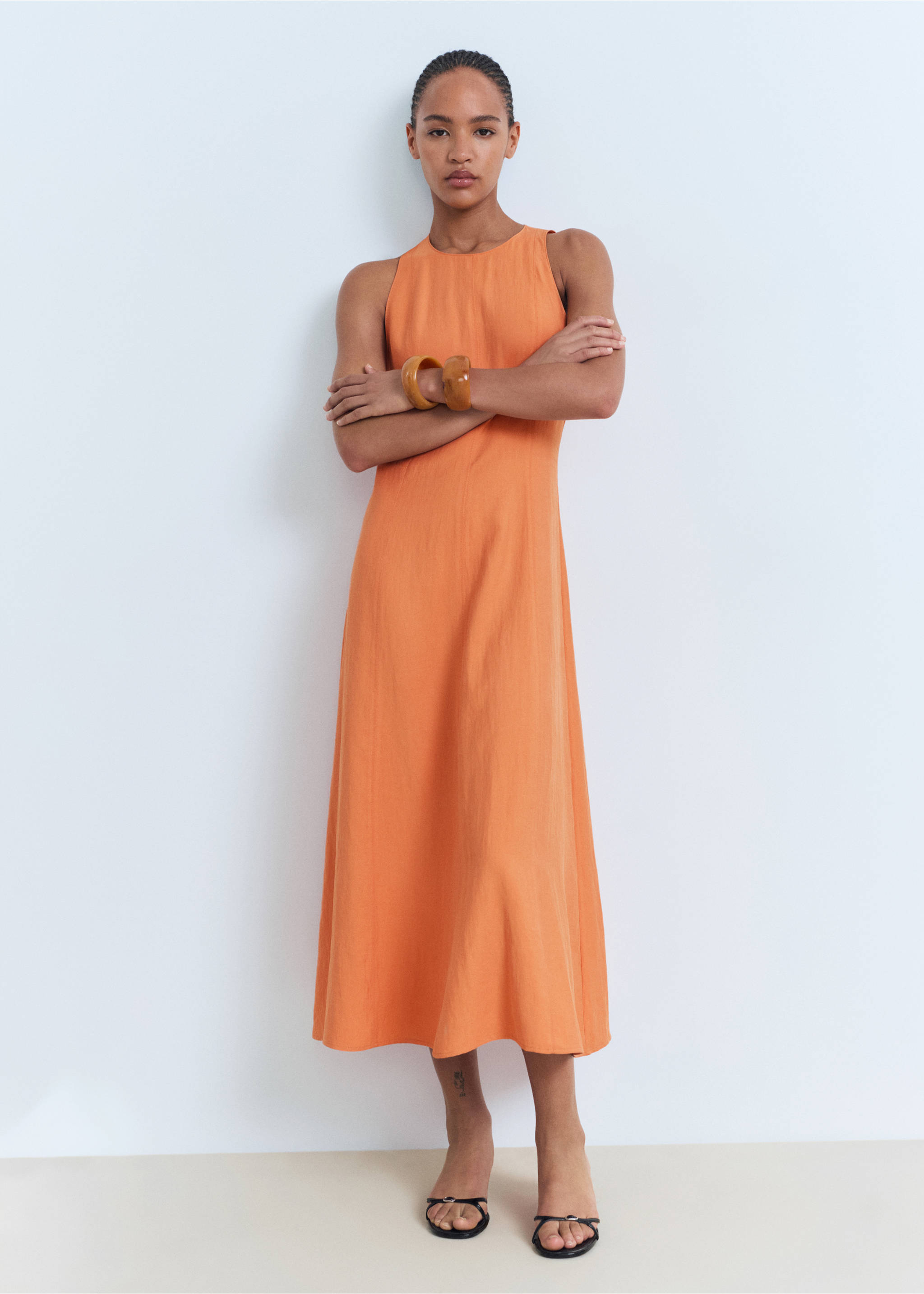 Flared midi-dress - General plane, Salmon. Ref: 17012537-00.
