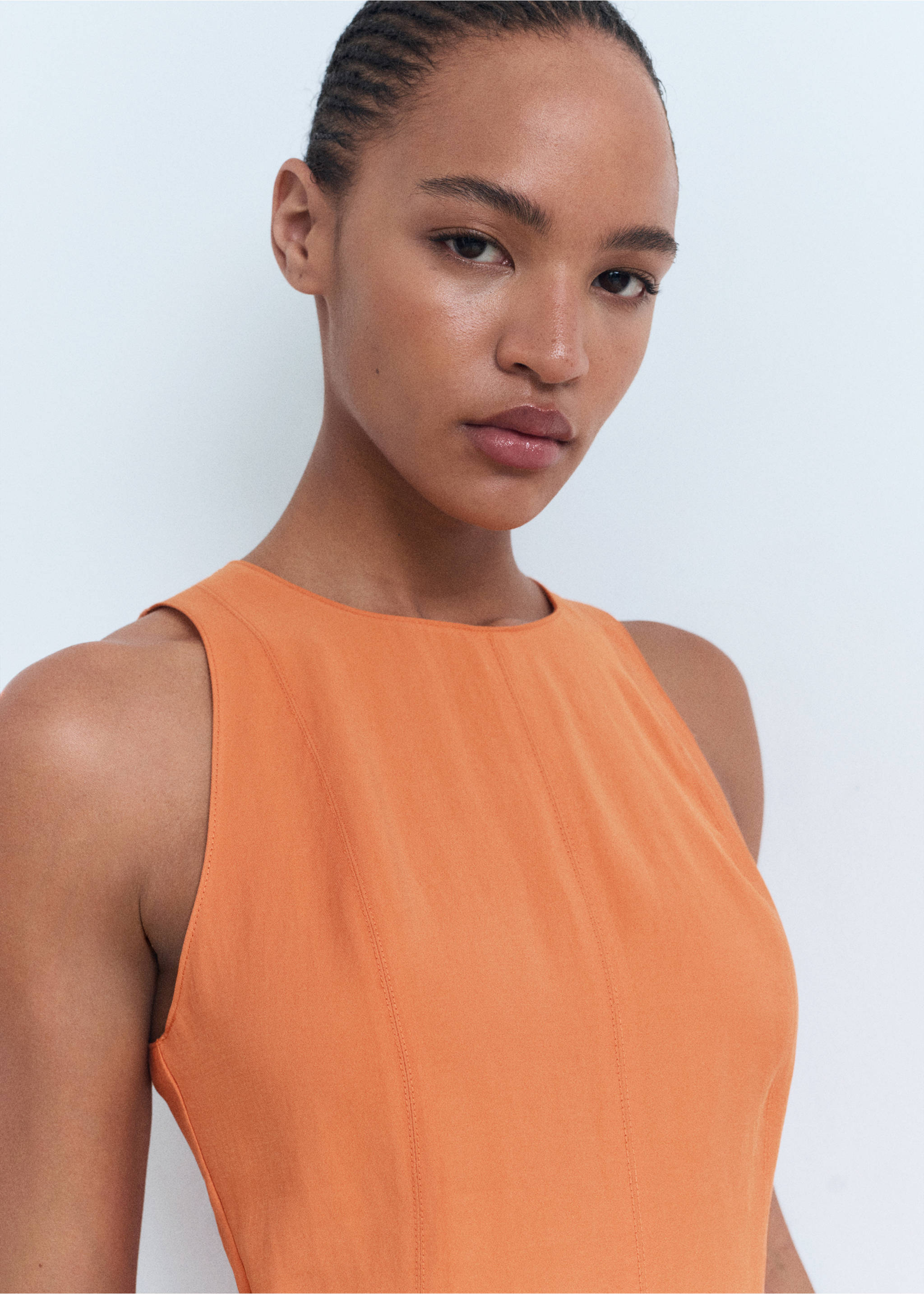 Flared midi-dress - Details of the article 1, Salmon. Ref: 17012537-00.