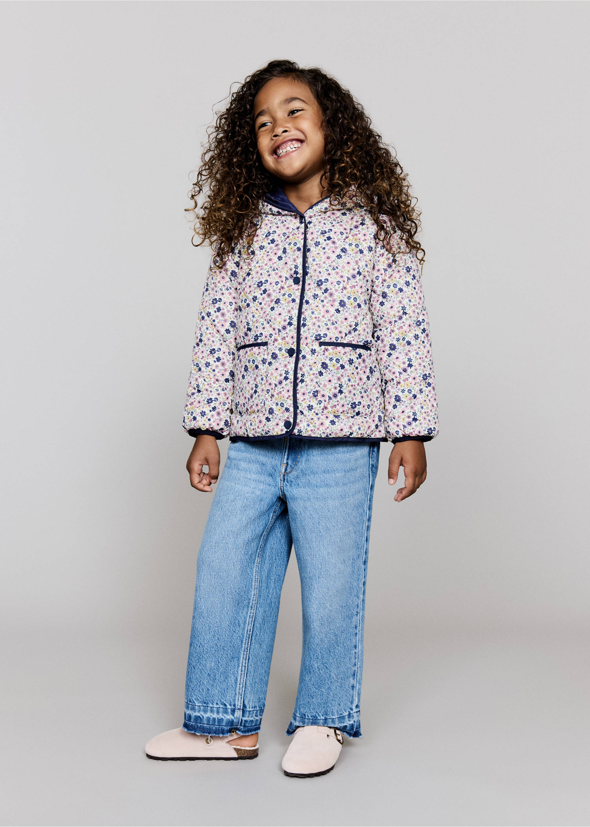 Flowers print quilted anorak - General plane, Navy. Ref: 17012899-00.