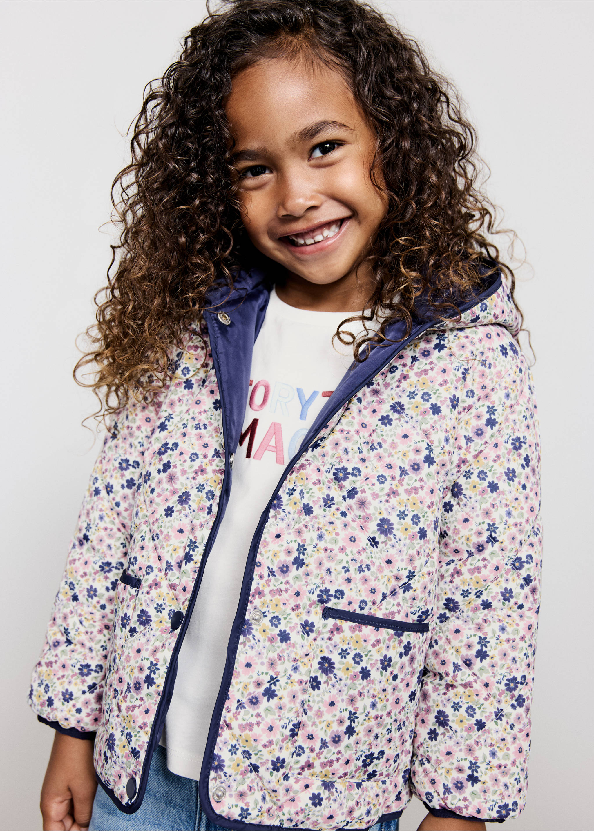 Flowers print quilted anorak - Medium plane, Navy. Ref: 17012899-00.