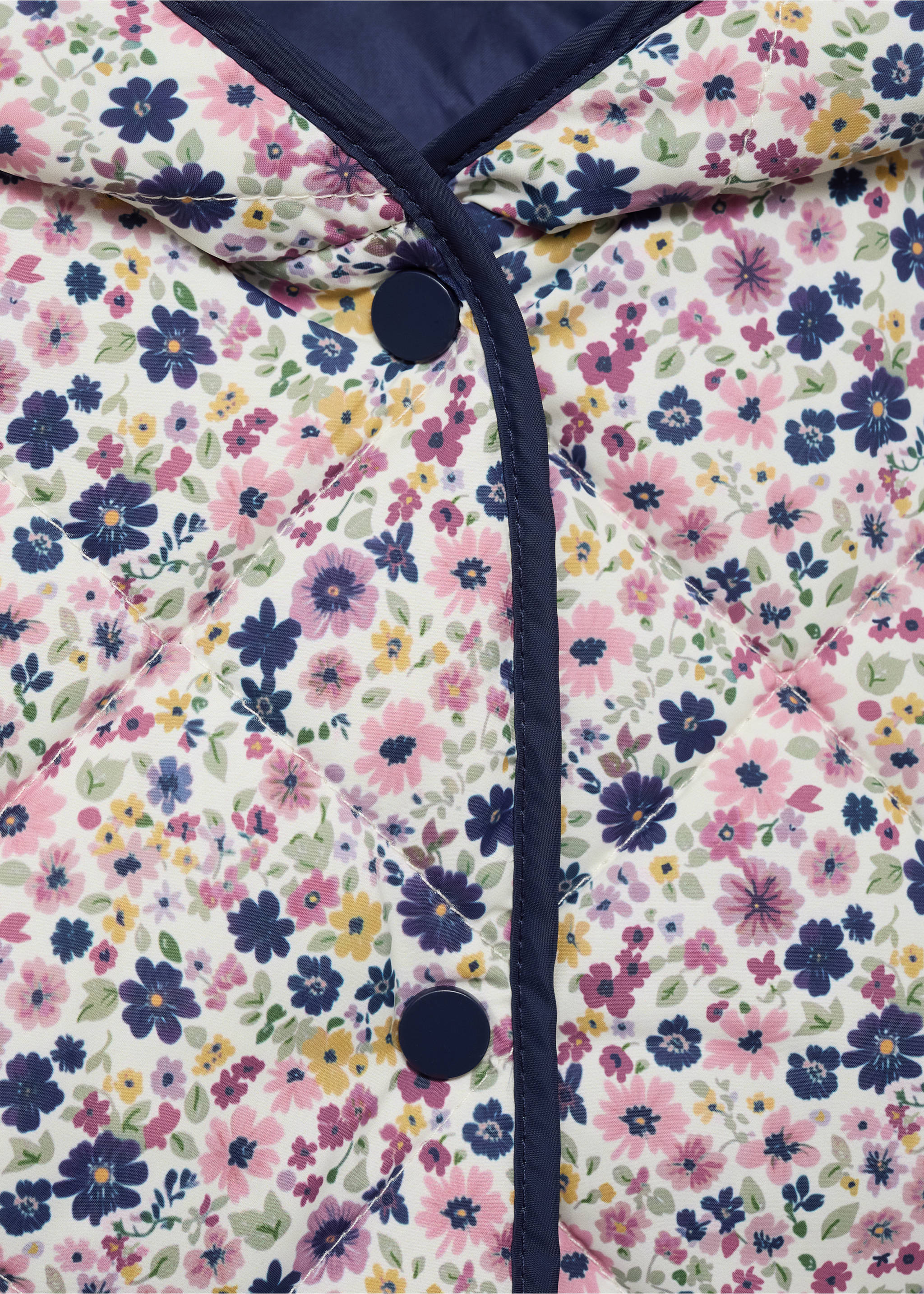 Flowers print quilted anorak - Details of the article 8, Navy. Ref: 17012899-00.