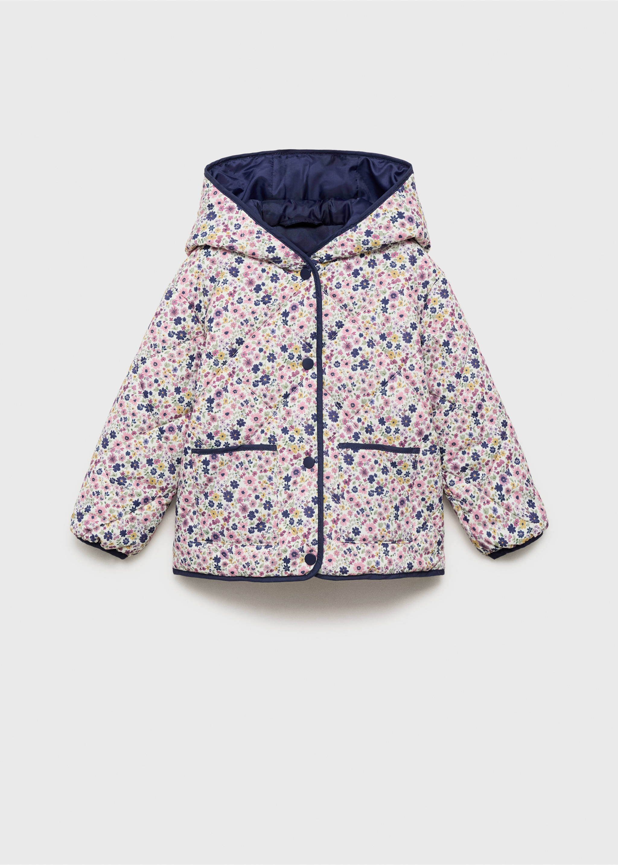 Flowers print quilted anorak - Article without model, Navy. Ref: 17012899-00.