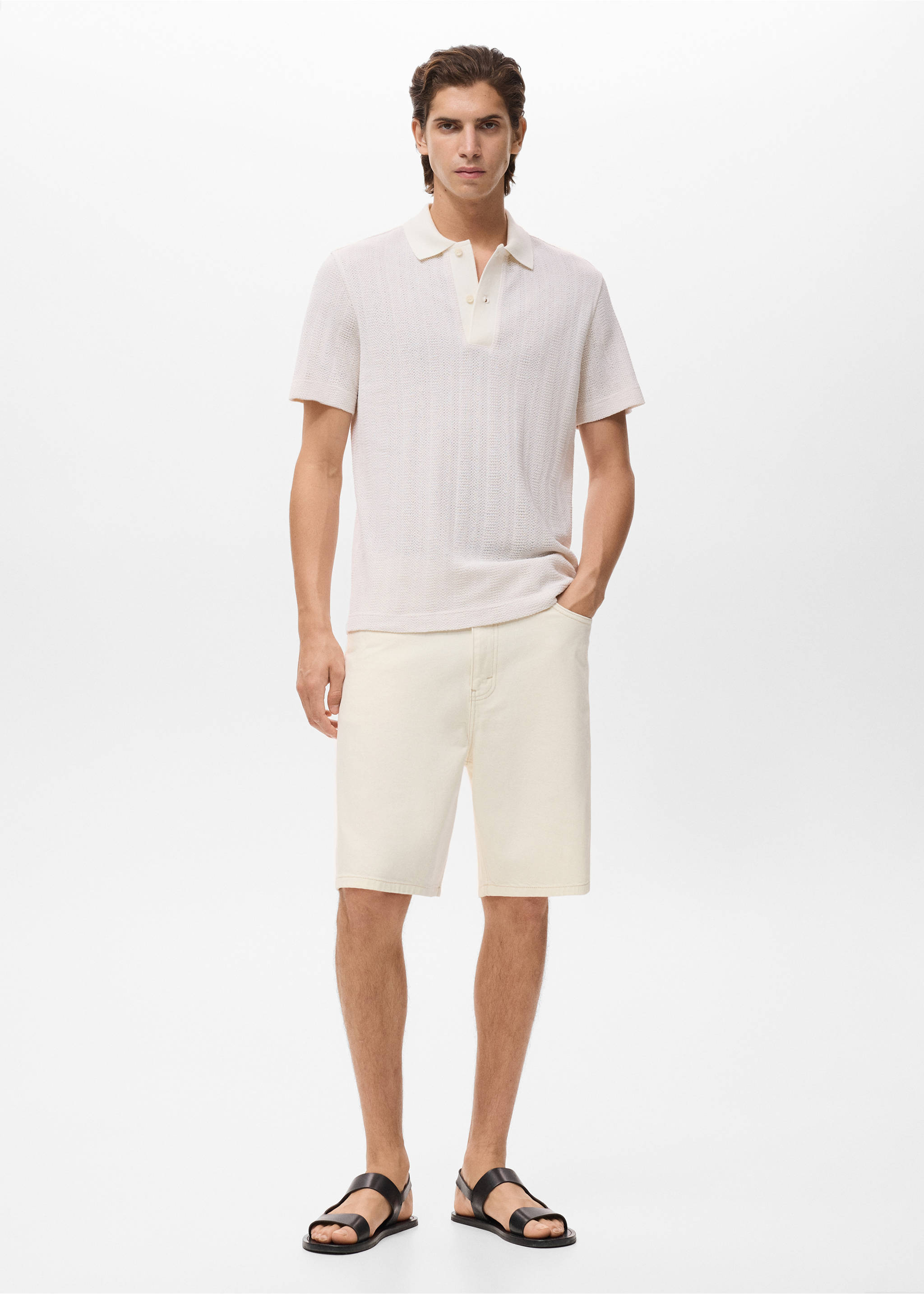 Bermuda en jean relaxed-fit - Plan général, Blanc cassé. Ref: 17012901-00.